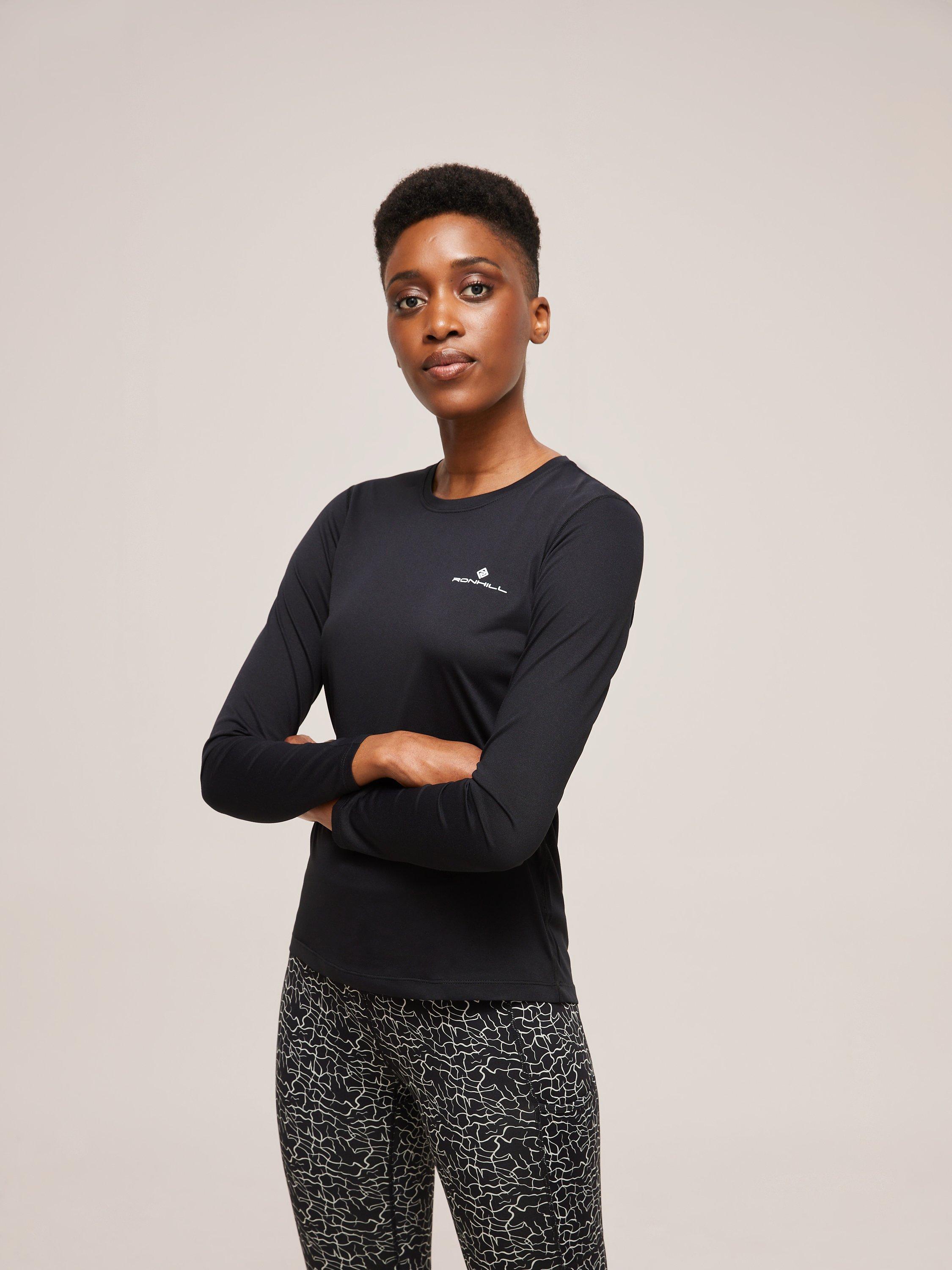 Product image 4 of 5, which shows Ronhill Core Long Sleeve Running Top, Black/Bright White, 8