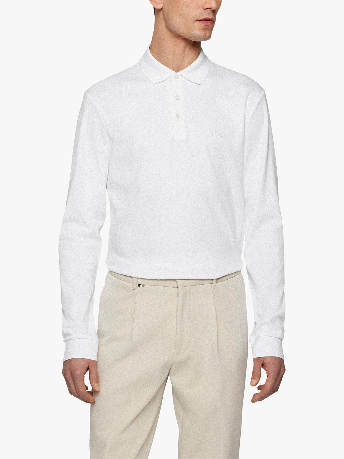 Product image 1 of 5, which shows Hugo Boss Pado Long Sleeve Polo Top, White, S