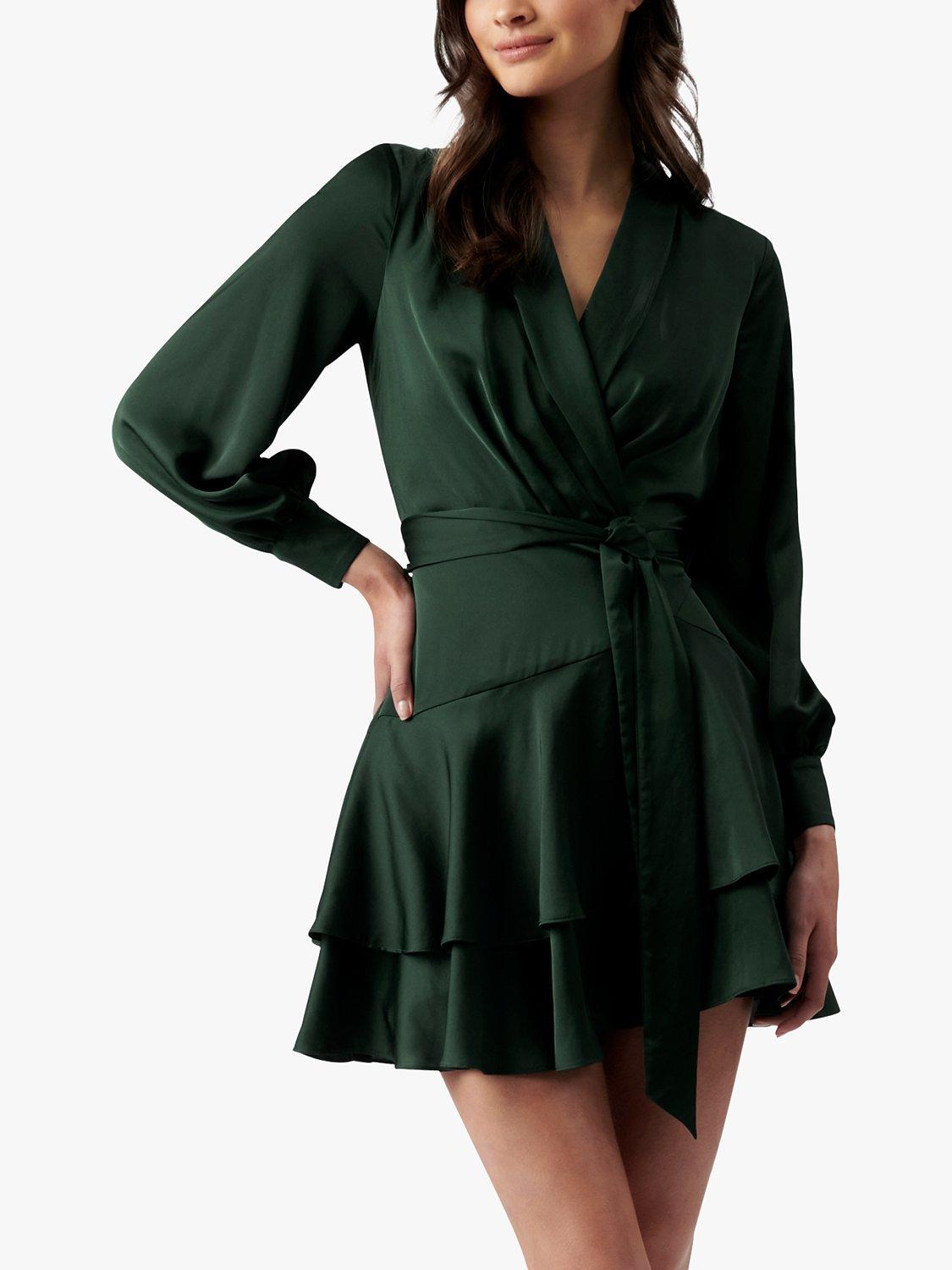 Forever New Mikayla Satin Mini Dress, Dark Green