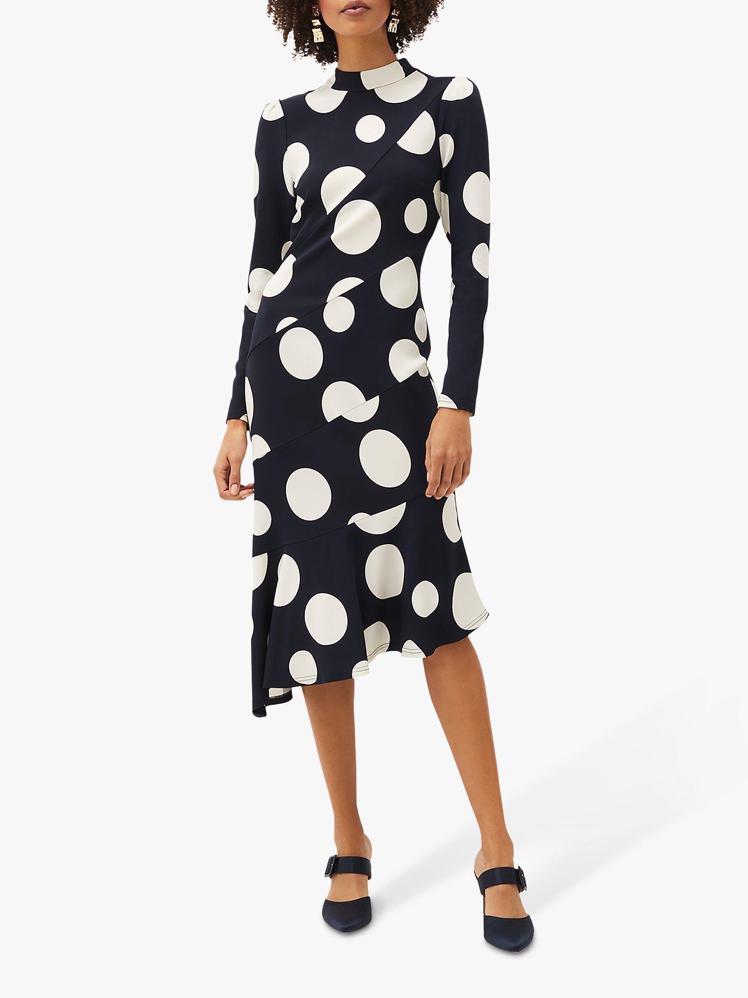 Phase Eight Gabi Spot Print Midi Dress, Navy/Ivory