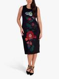 chesca Floral Panel Sleeveless Dress, Black/Multi