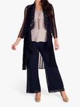 chesca Long Striped Mesh Coat, Dark Navy