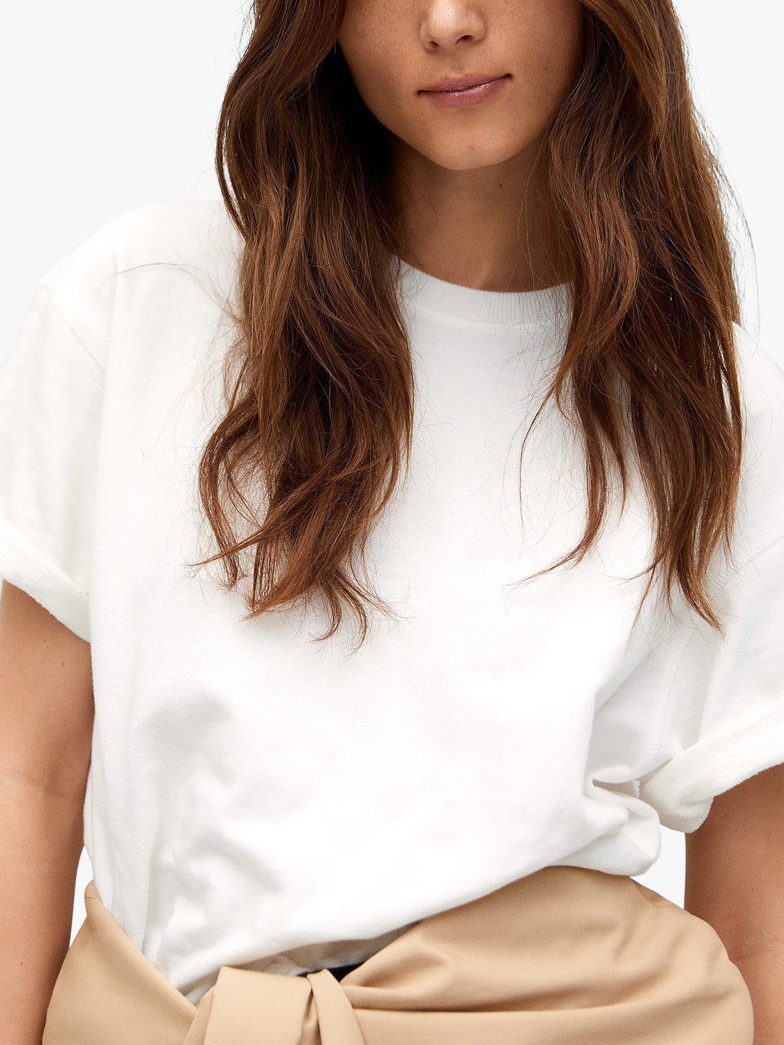 Mango Cotton Short Sleeve T-Shirt, White