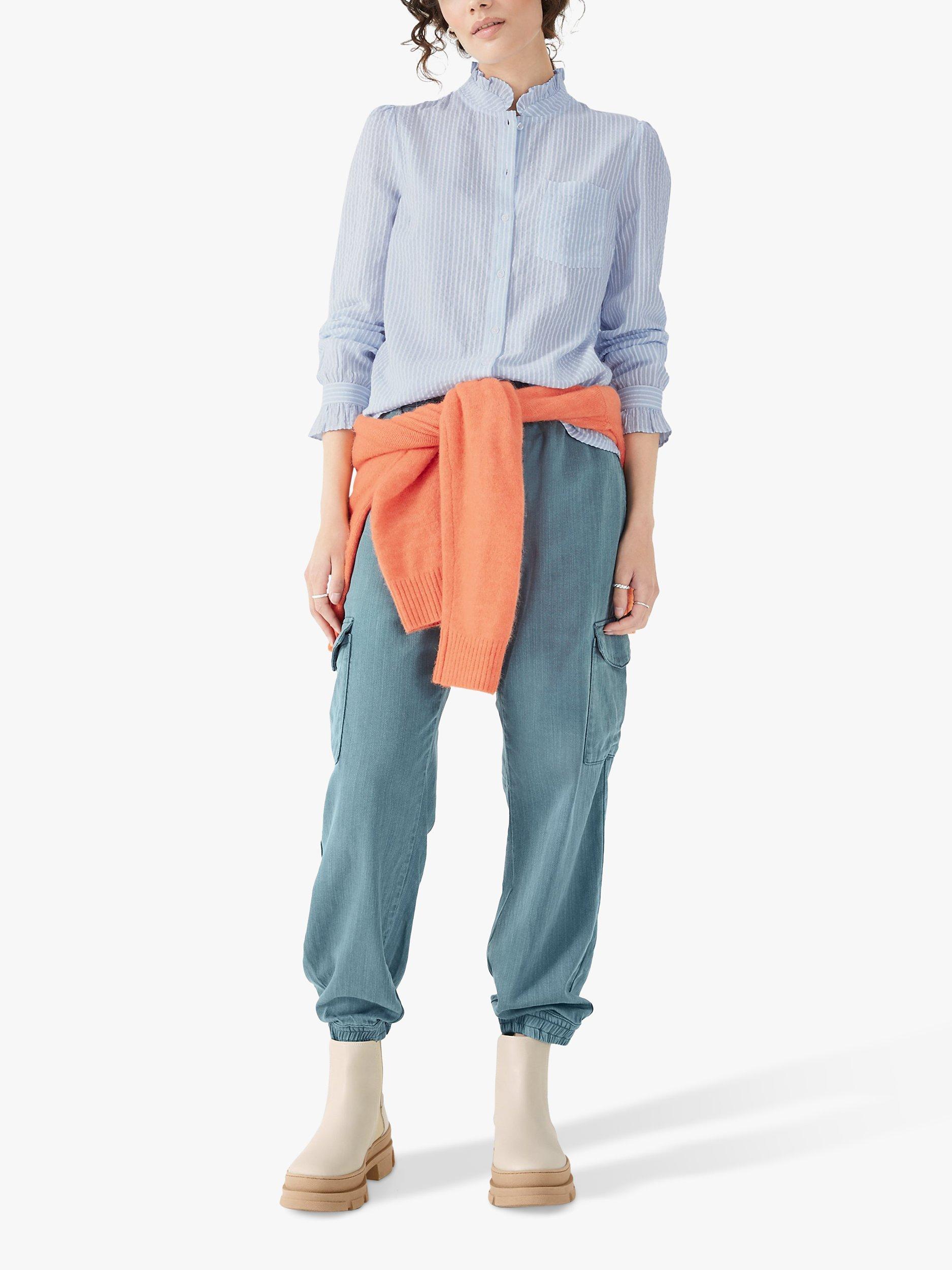 HUSH Florence Stripe Frill Neck Cotton Shirt