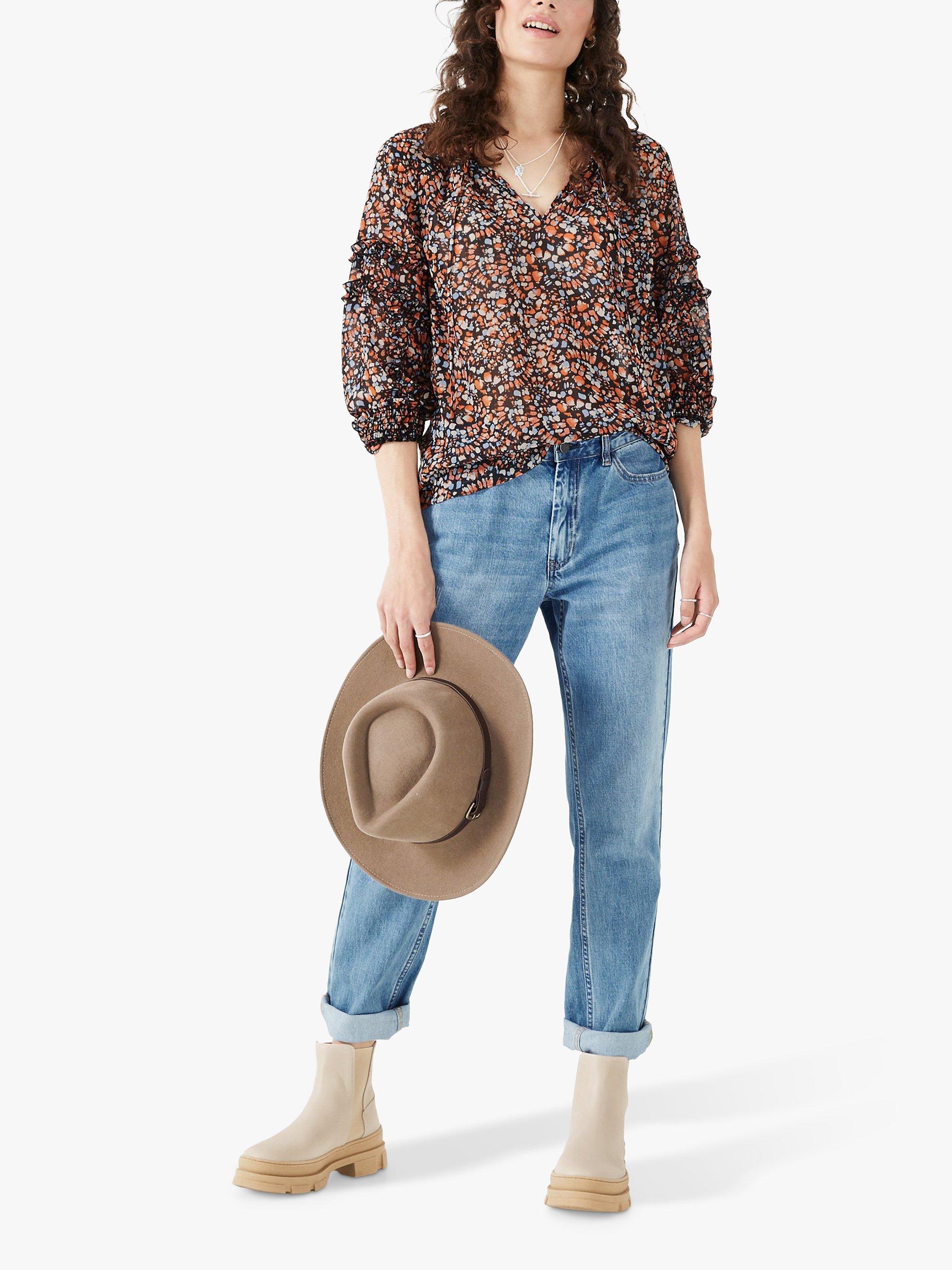 HUSH Kaia Painted Speckle Print Frill Detail Blouse, Multi