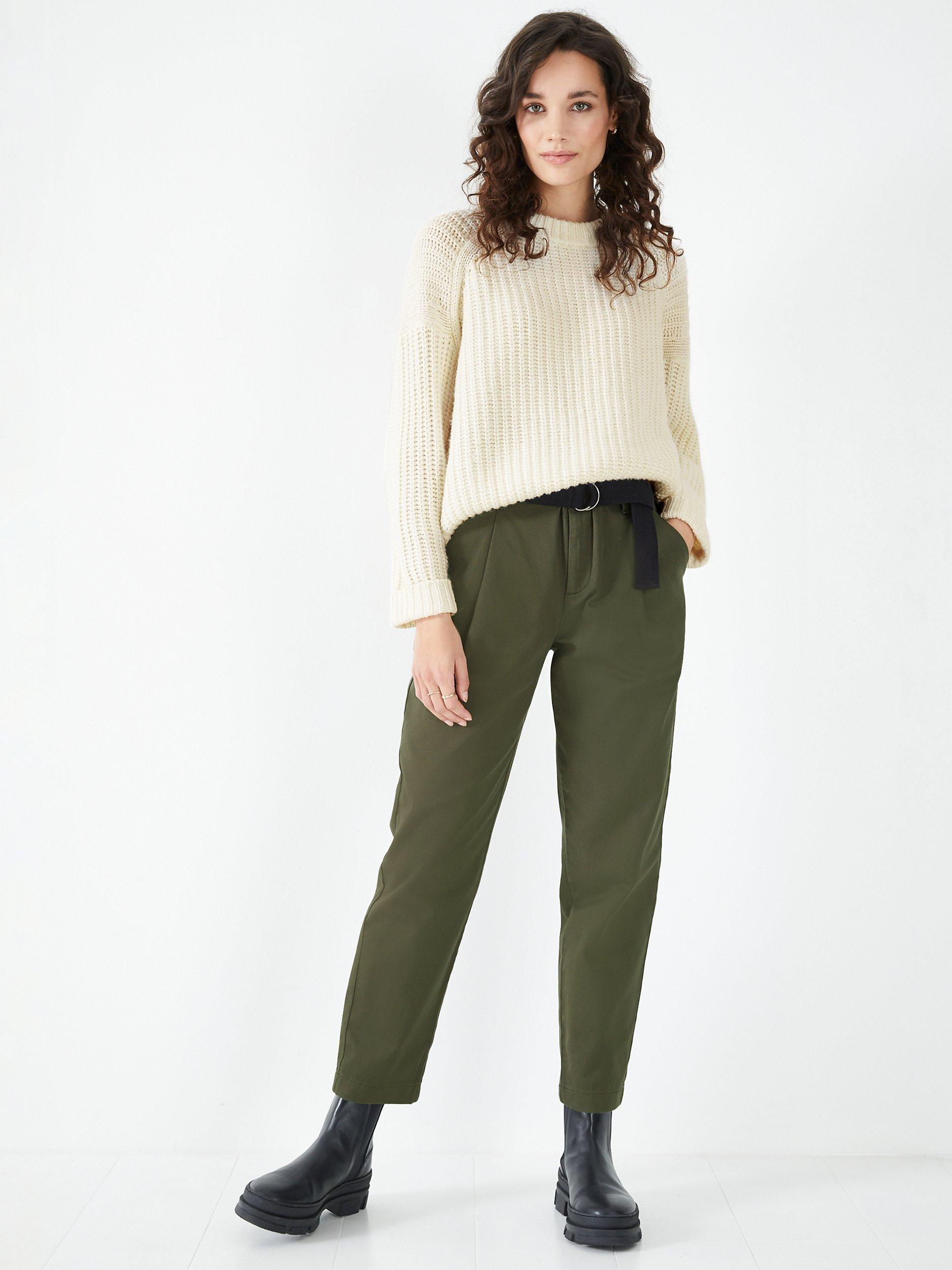 HUSH Sade Pleat Waist Cotton Trousers, Khaki