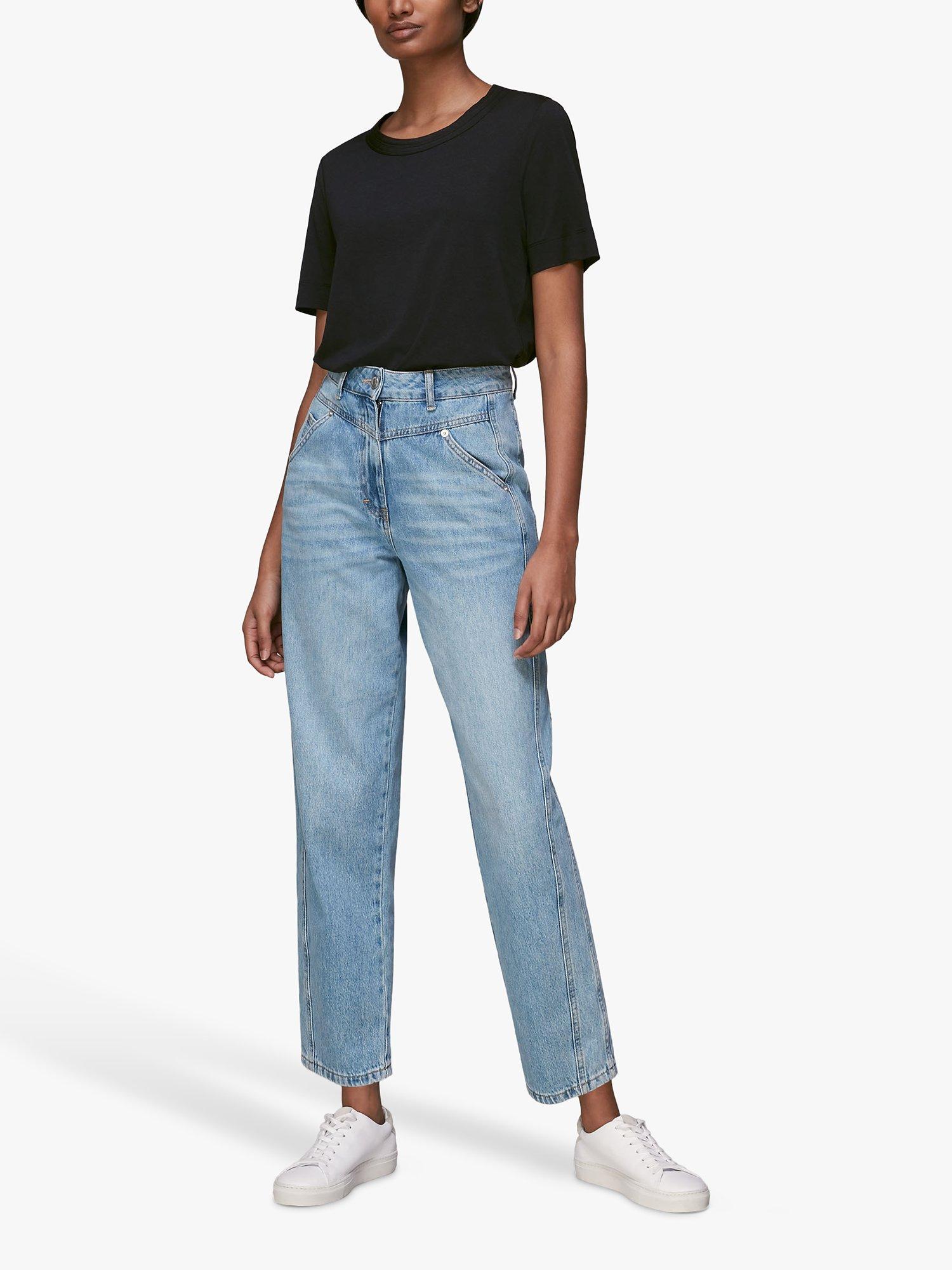 Product image 1 of 3, which shows Whistles Rosa Double Trim T-Shirt, Black, XS