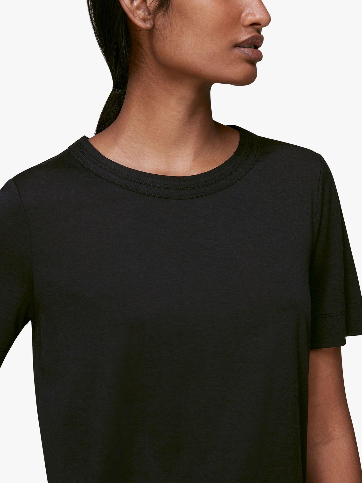 Product image 2 of 3, which shows Whistles Rosa Double Trim T-Shirt, Black, XS