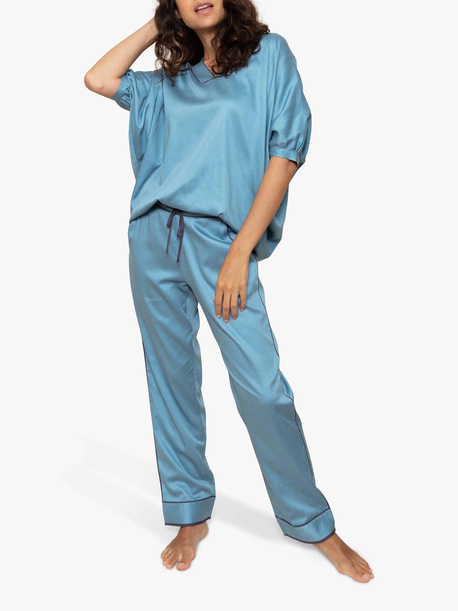 Product image 1 of 3, which shows Fable & Eve Soho Kaftan Pyjama Set, Duck Egg Blue, 8