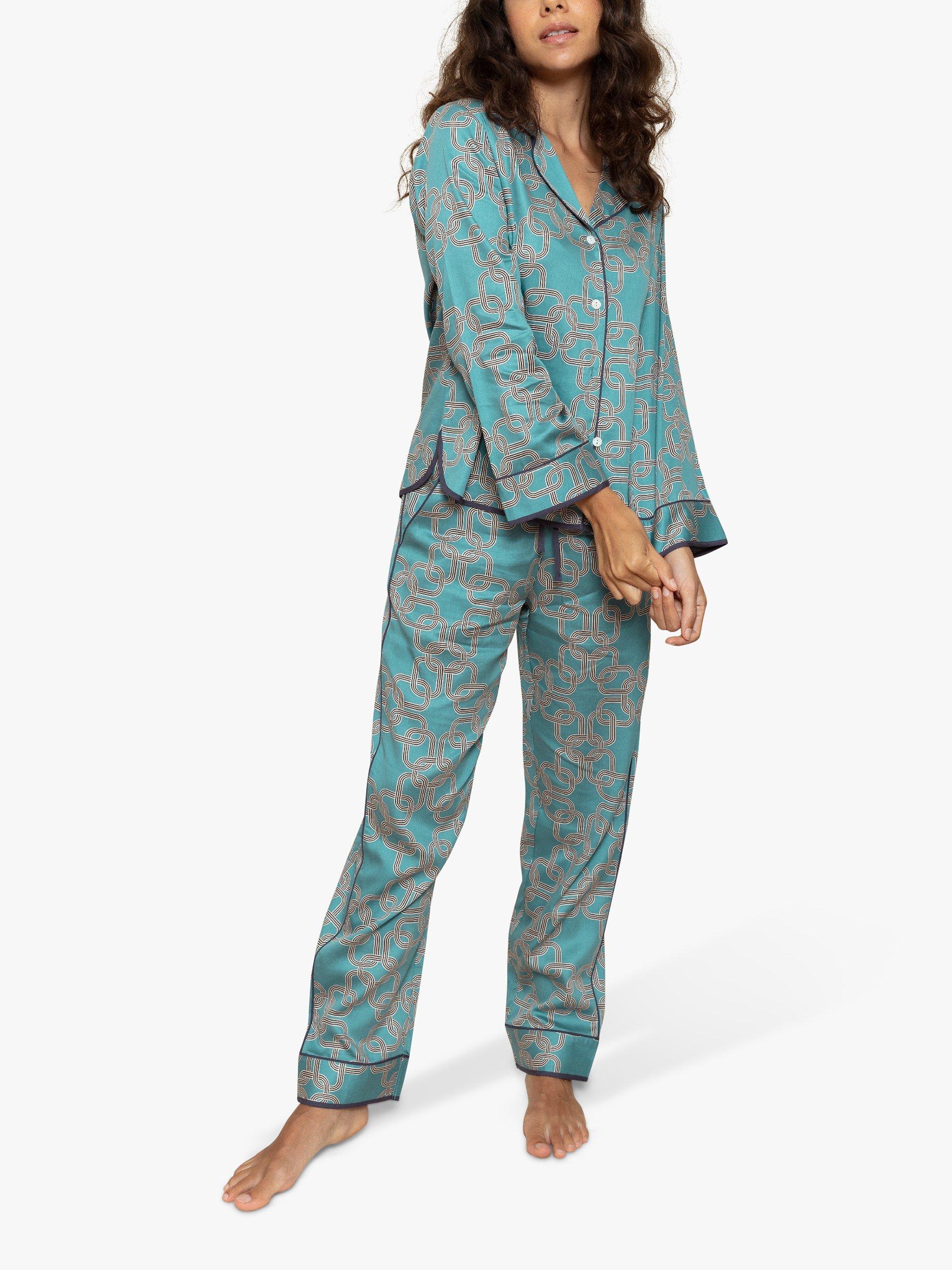Product image 1 of 3, which shows Fable & Eve Soho Chain Print Pyjama Set, Duck Egg Blue, 8
