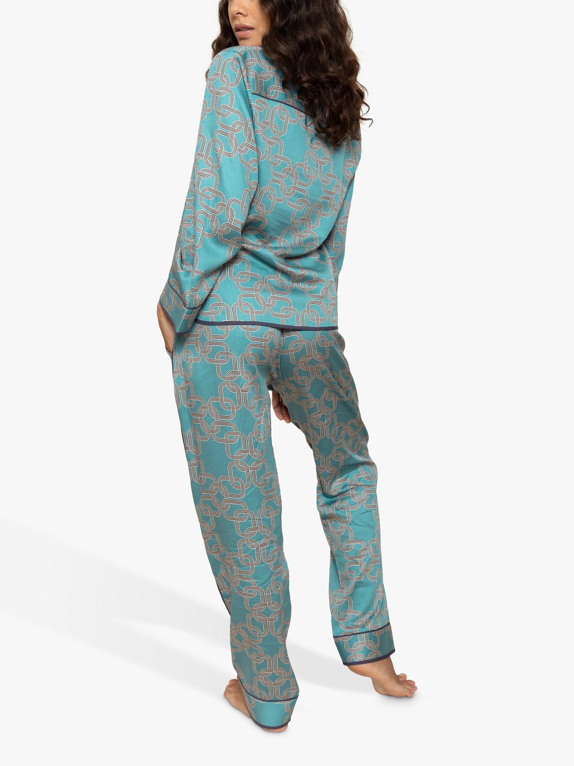 Product image 2 of 3, which shows Fable & Eve Soho Chain Print Pyjama Set, Duck Egg Blue, 8