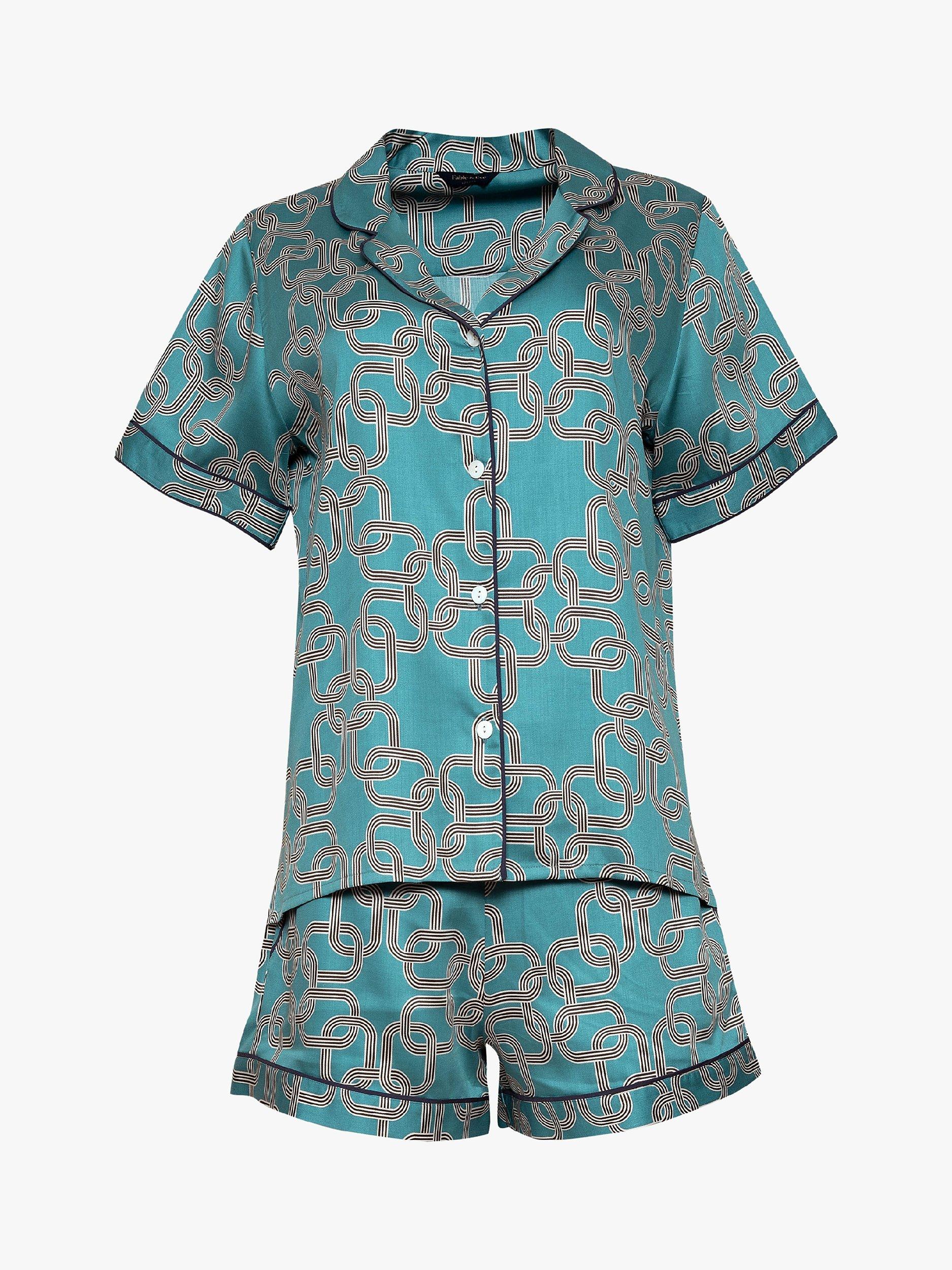 Product image 3 of 3, which shows Fable & Eve Soho Chain Shortie Pyjama Set, Duck Egg Blue, 8