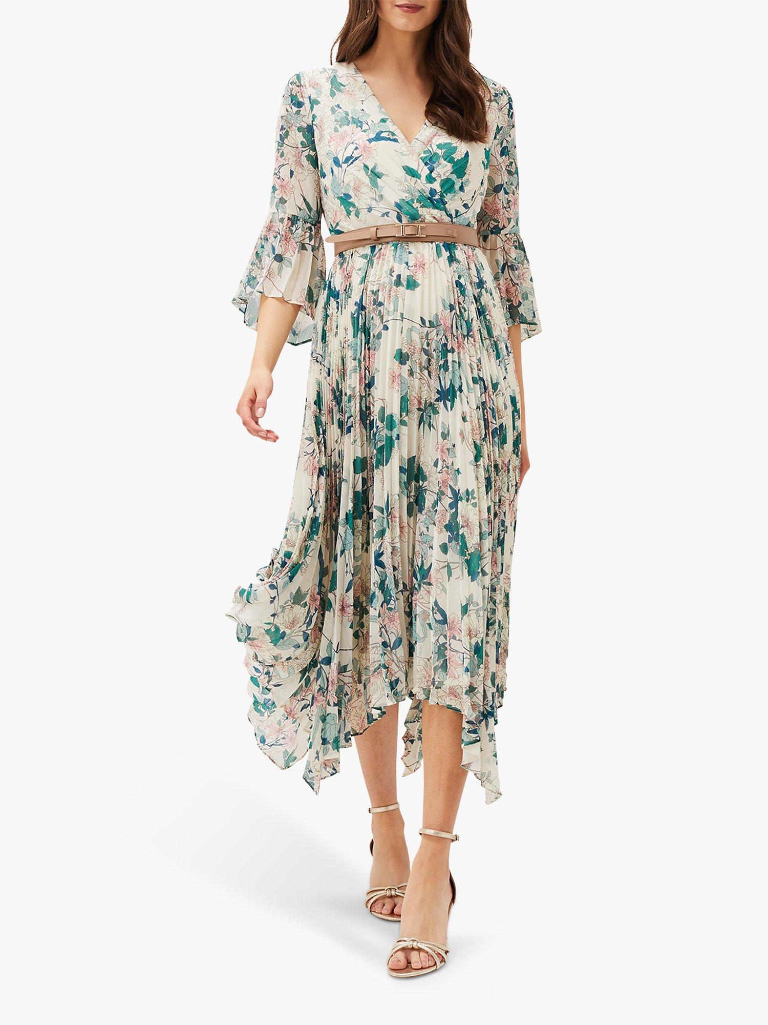 Phase Eight Dani Floral Pleated Midi Dress, Ivory/Multi