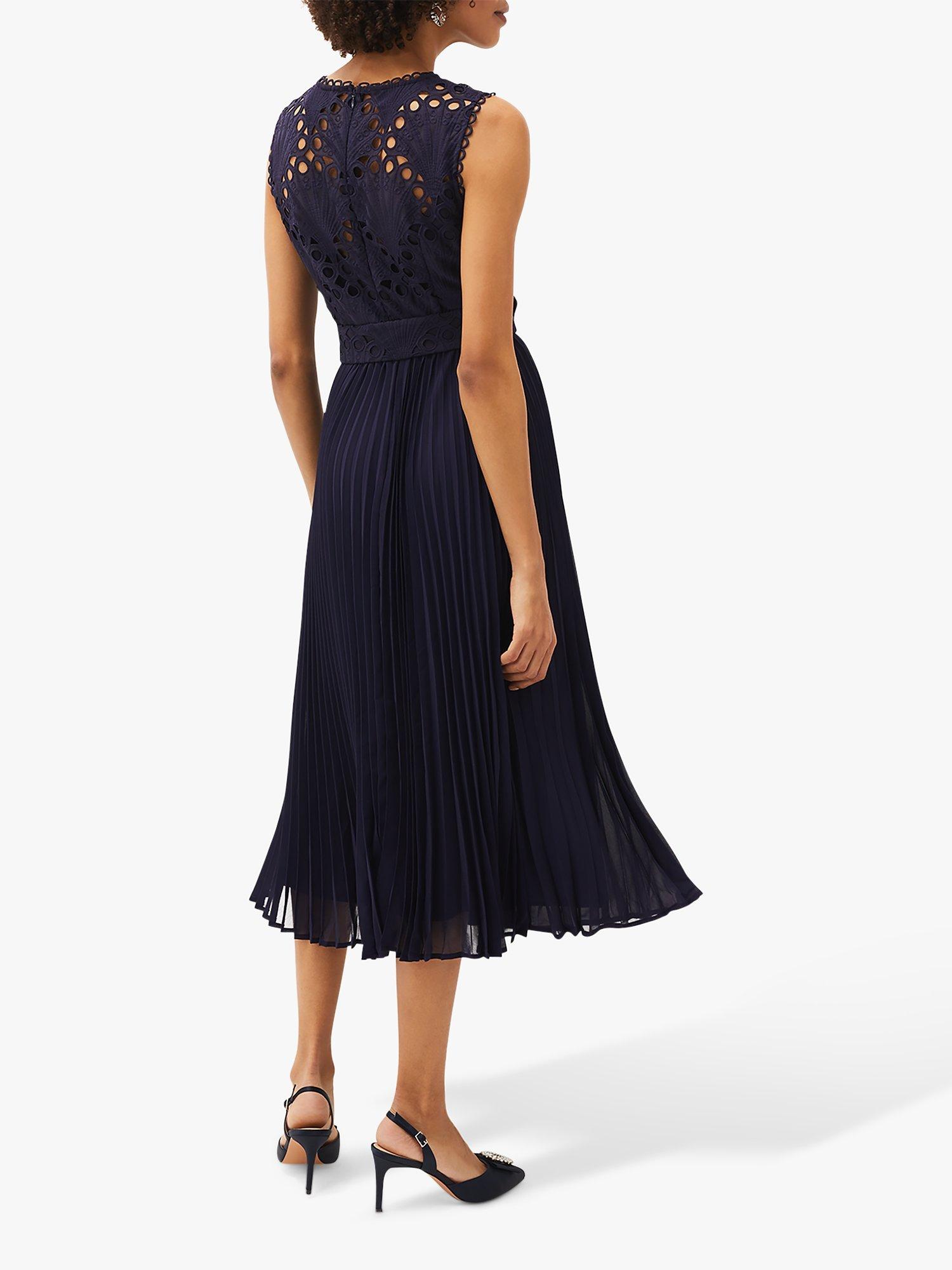 Phase Eight Amora Bodice Pleated Midi Dress, Navy, 10