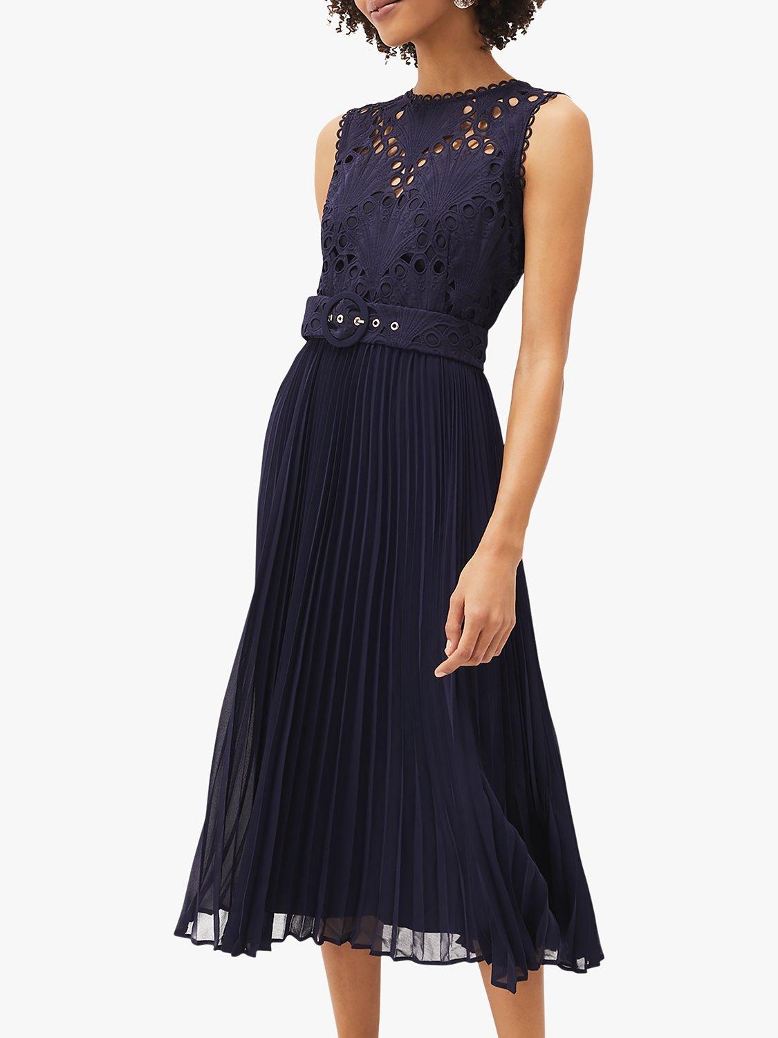 Phase Eight Amora Bodice Pleated Midi Dress, Navy, 10