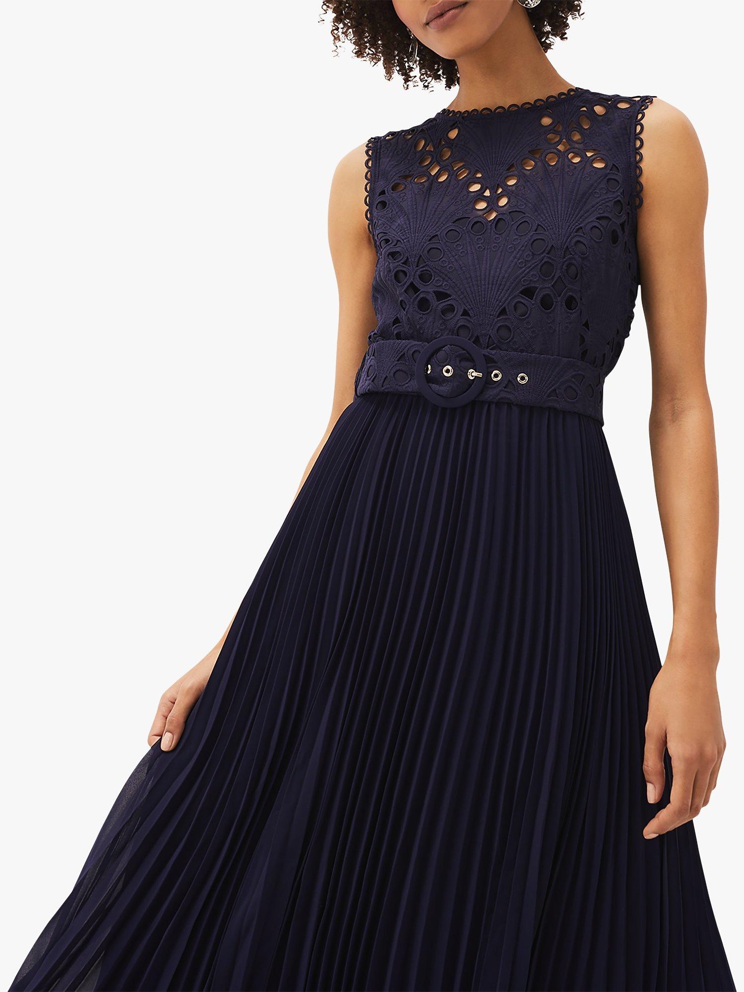 Phase Eight Amora Bodice Pleated Midi Dress, Navy, 10