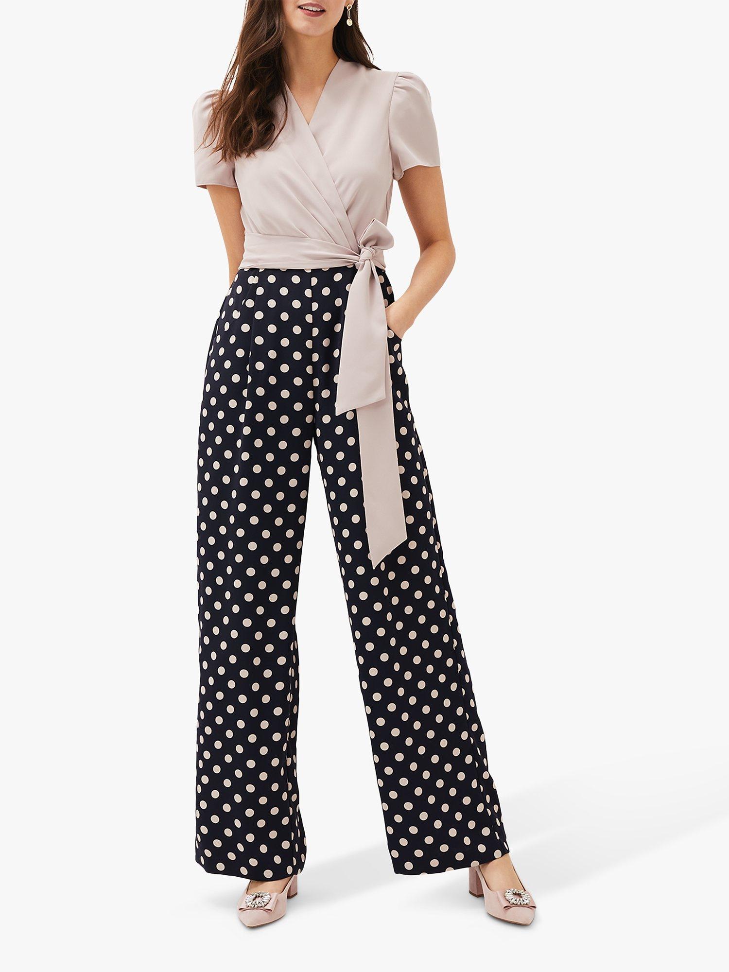 Phase Eight Elo Sot Print Wide Leg Jumpsuit, Taupe/Navy