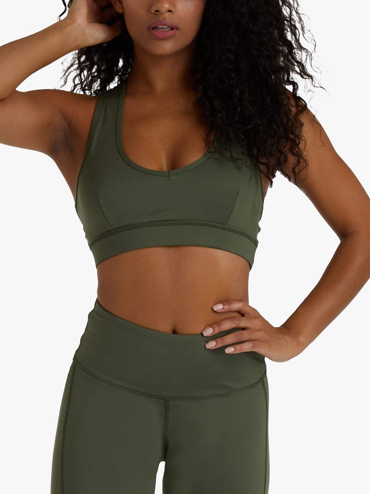 Wolf & Whistle Plain Racer Back Sports Bra, Dusty Olive
