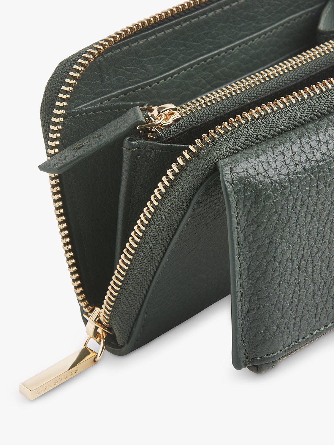 Product image 3 of 5, which shows Whistles Bibi Zip Around Leather Purse, Dark Green, One Size