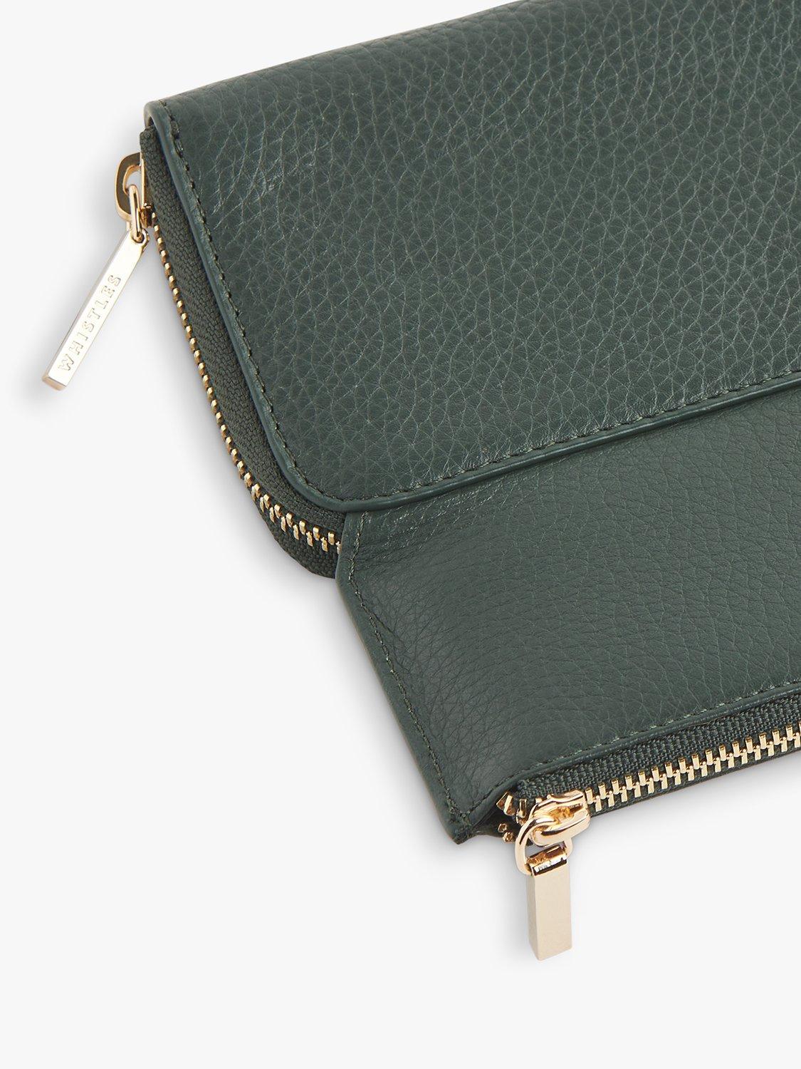 Product image 4 of 5, which shows Whistles Bibi Zip Around Leather Purse, Dark Green, One Size