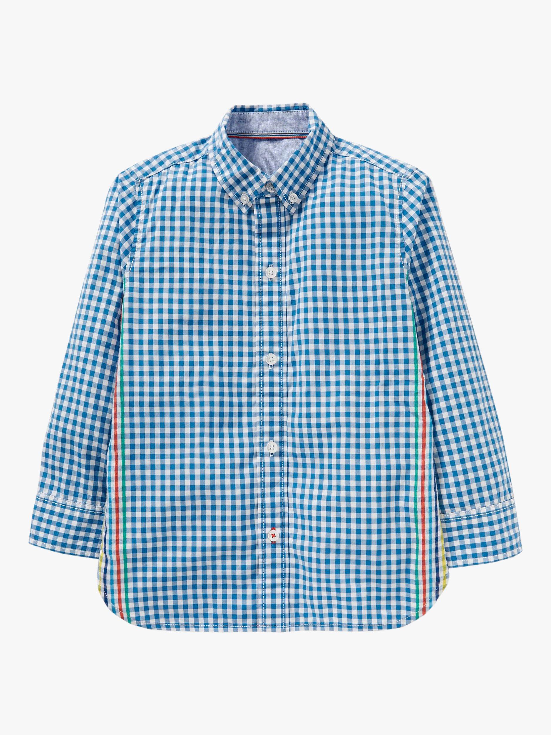 Mini Boden Kids' Gingham Casual Laundered Shirt, Blue