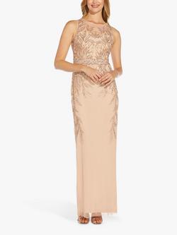 Adrianna Papell Papell Studio Beaded Column Dress, Rose Gold
