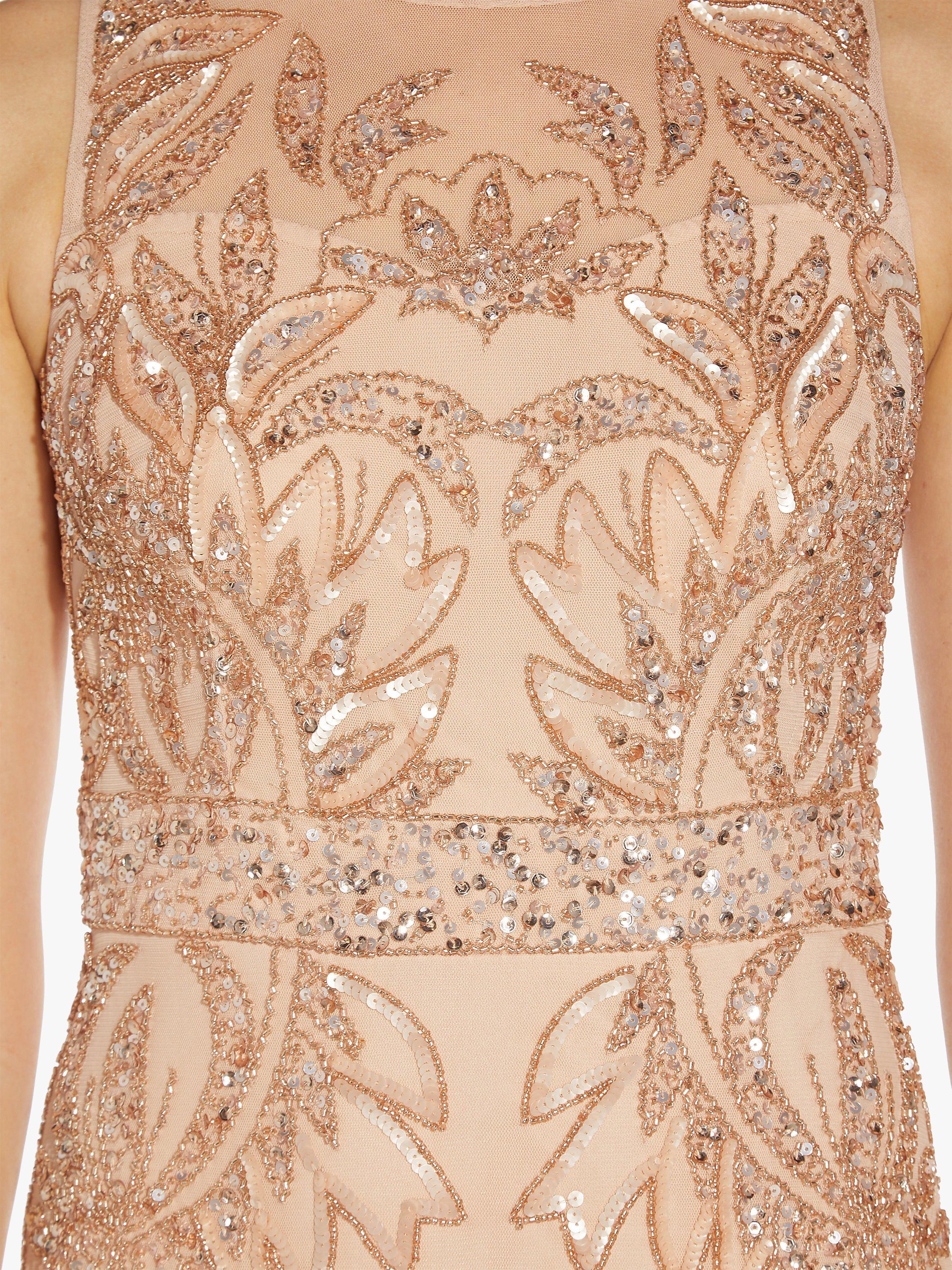 Adrianna papell beaded gown rose gold best sale