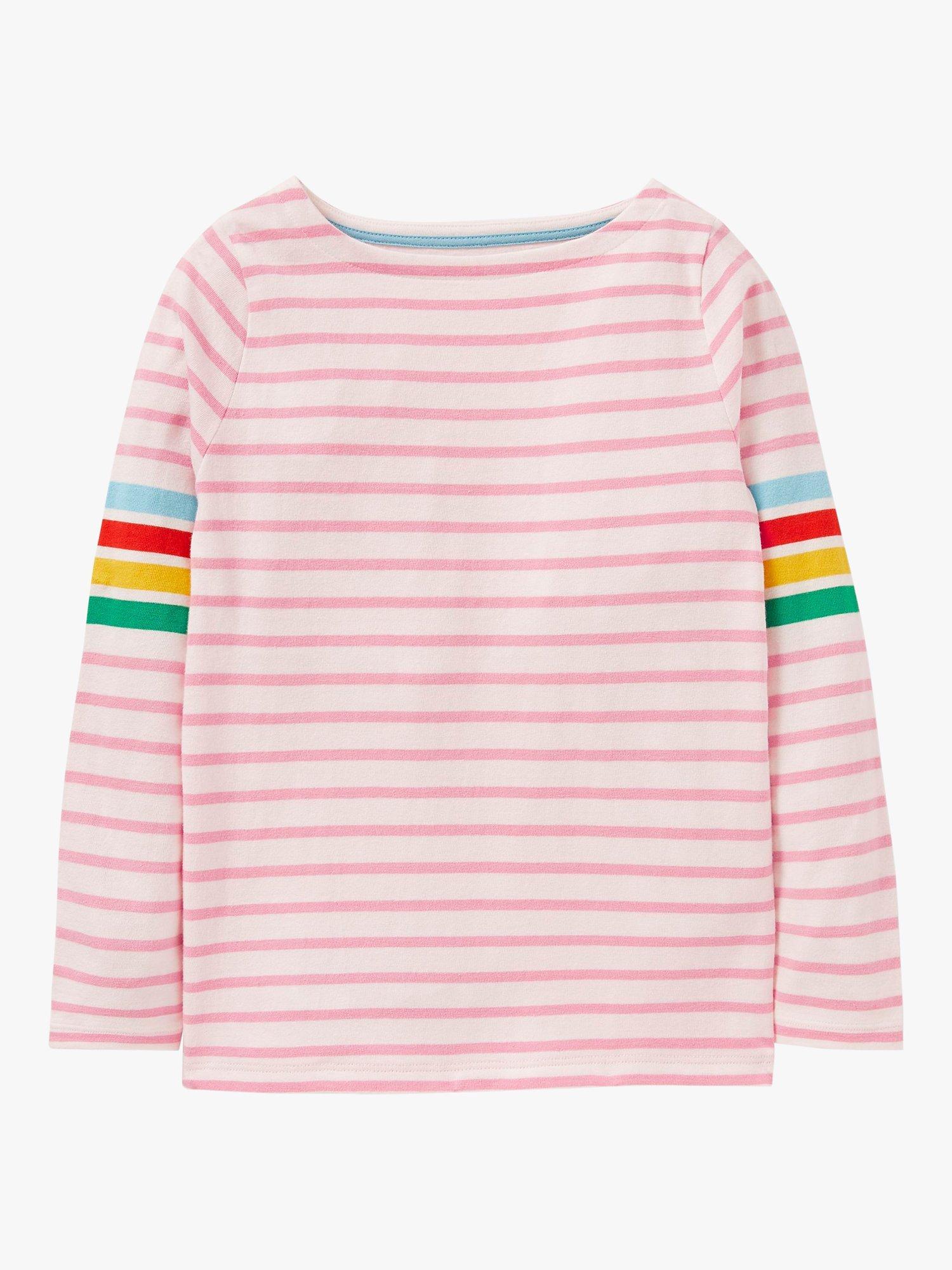 Mini Boden Kids' Everyday Breton Stripe Rainbow Sleeve Top, Pink