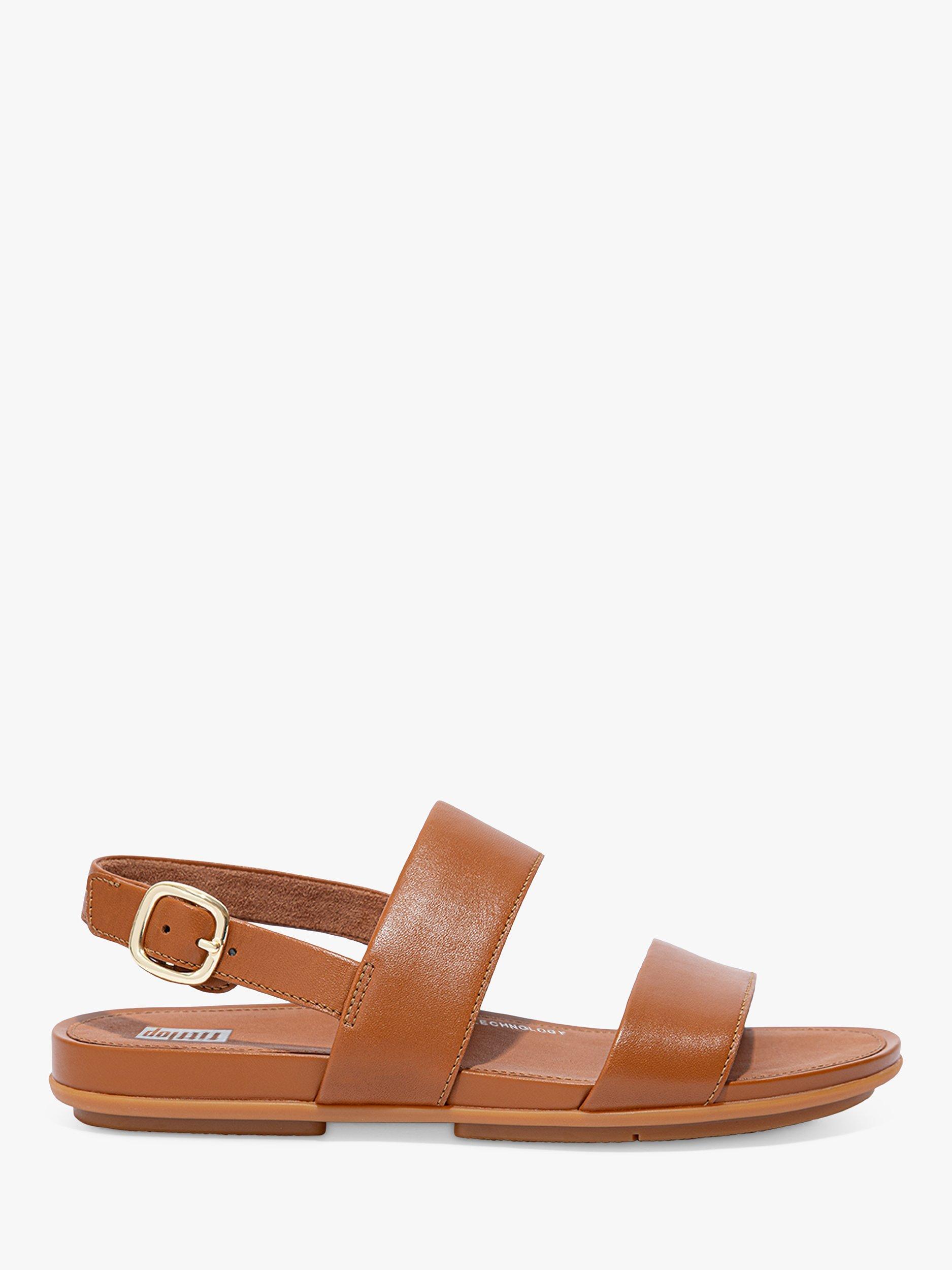 Product image 1 of 4, which shows FitFlop Gracie Leather Double Strap Sandals, Light Tan, 5