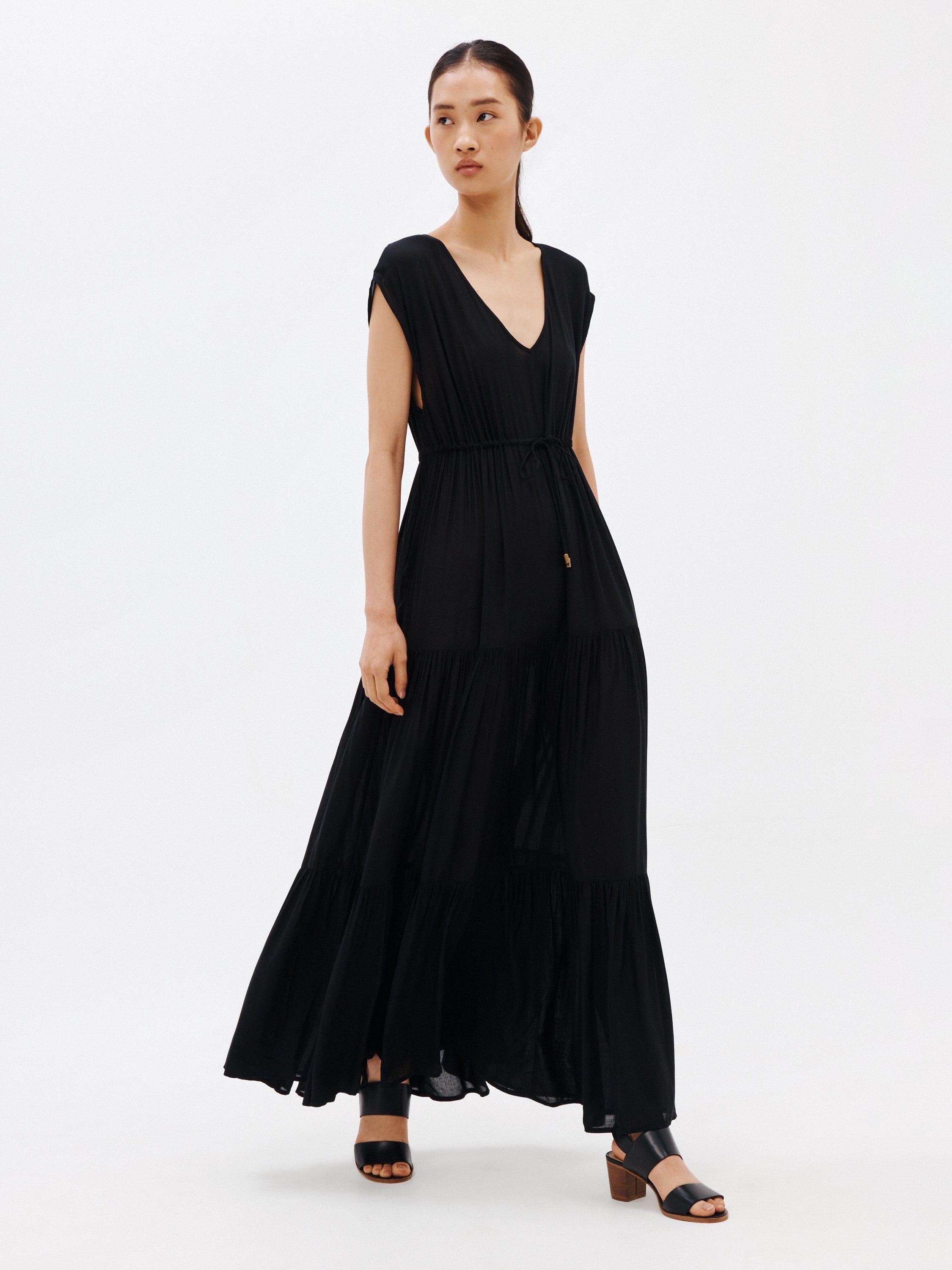 John Lewis Plain Tiered Maxi Beach Dress Black