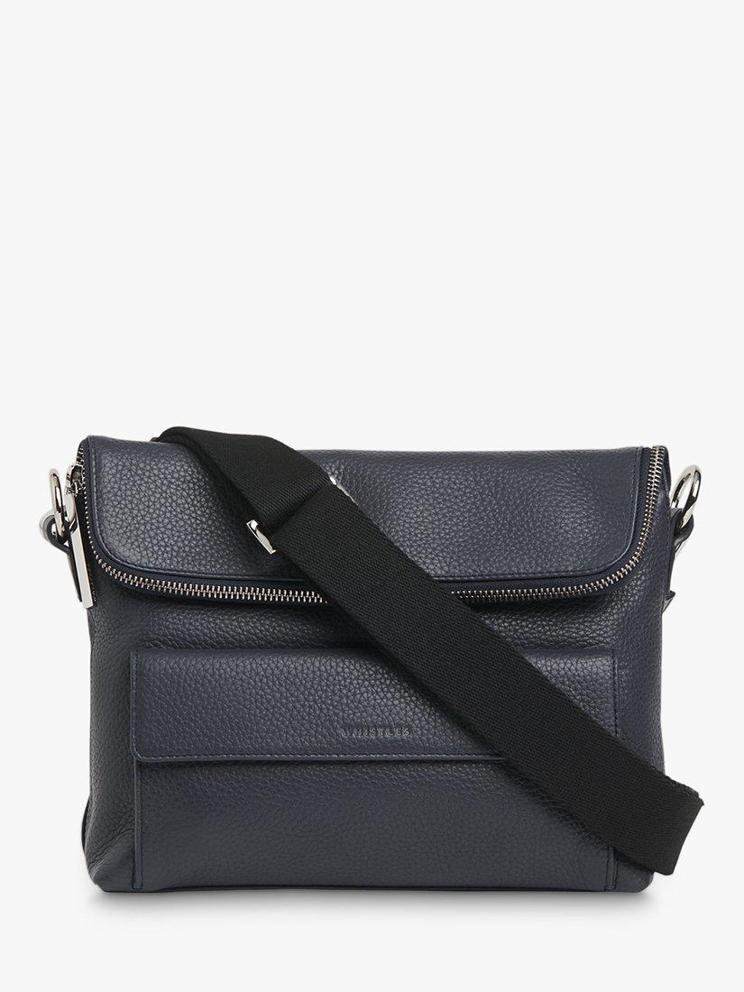 Product image 1 of 6, which shows Whistles Vida Leather Cross Body Bag, Navy