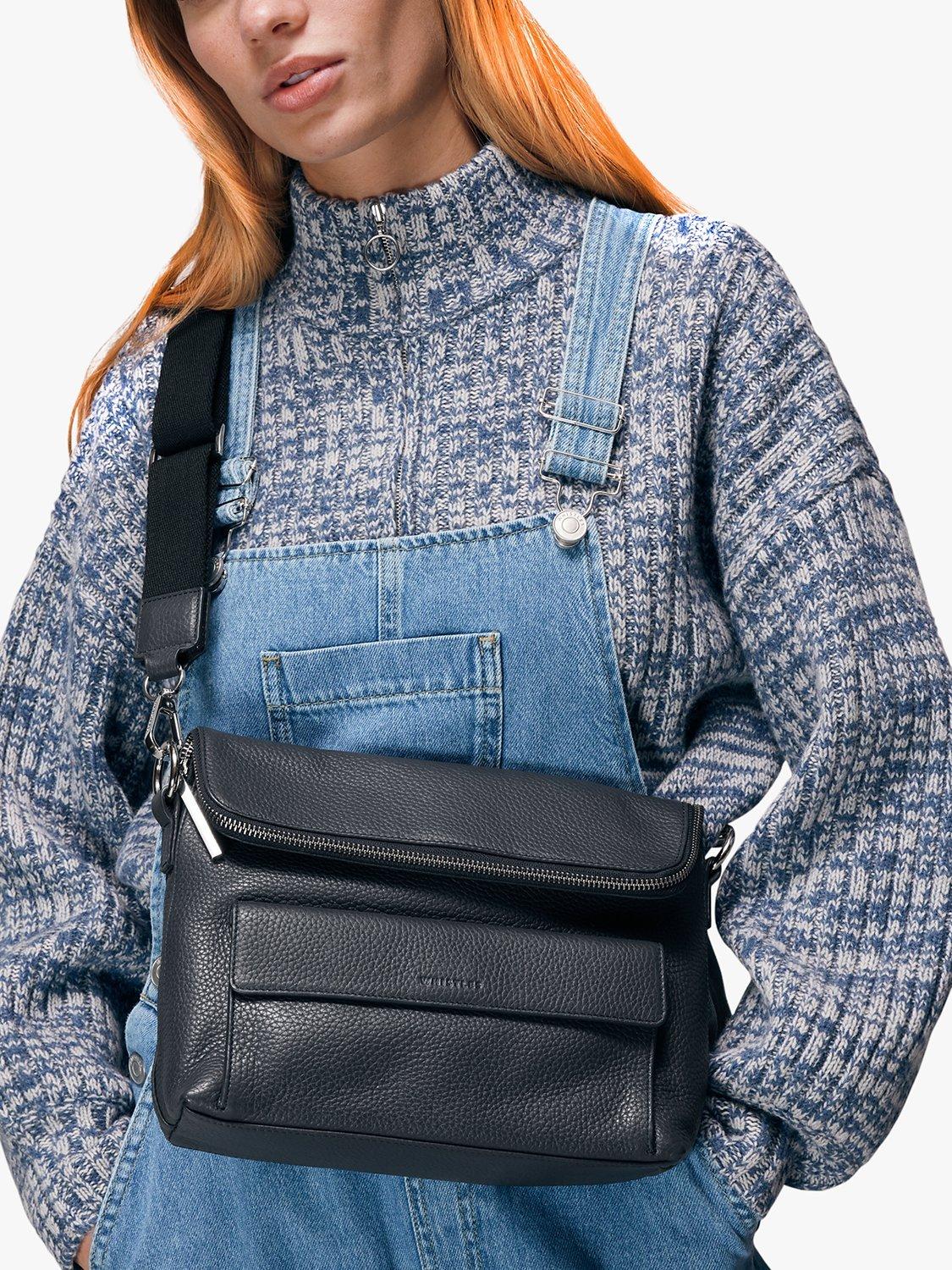 Product image 6 of 6, which shows Whistles Vida Leather Cross Body Bag, Navy