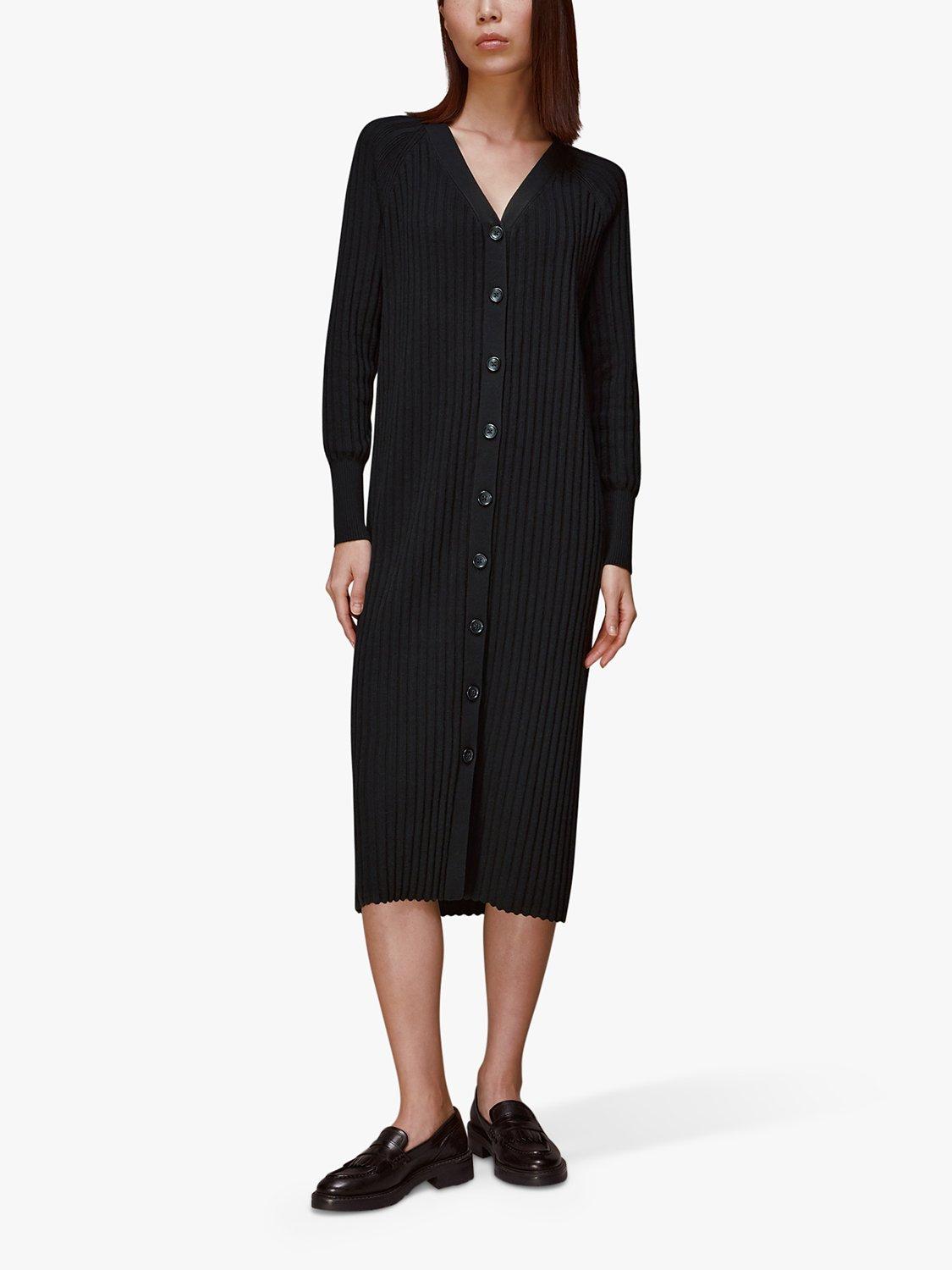 Whistles Nelly Ribbed Cardigan Dress, Black