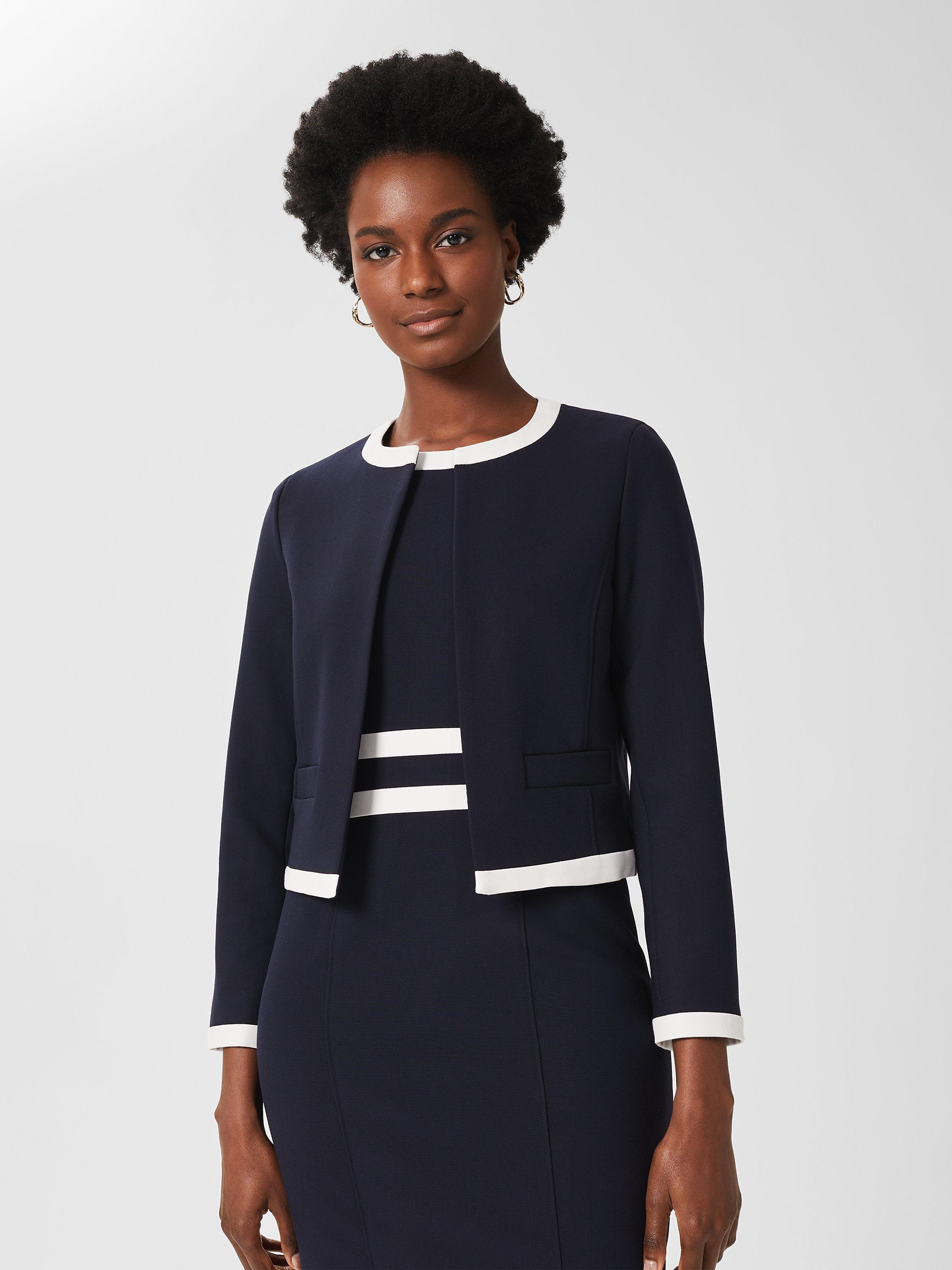 Hobbs Candice Round Neck Blazer, Navy/Ivory, 12