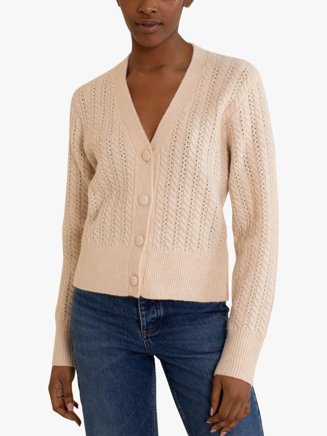 Albaray Cable Knit V Neck Button Cardigan, Blush