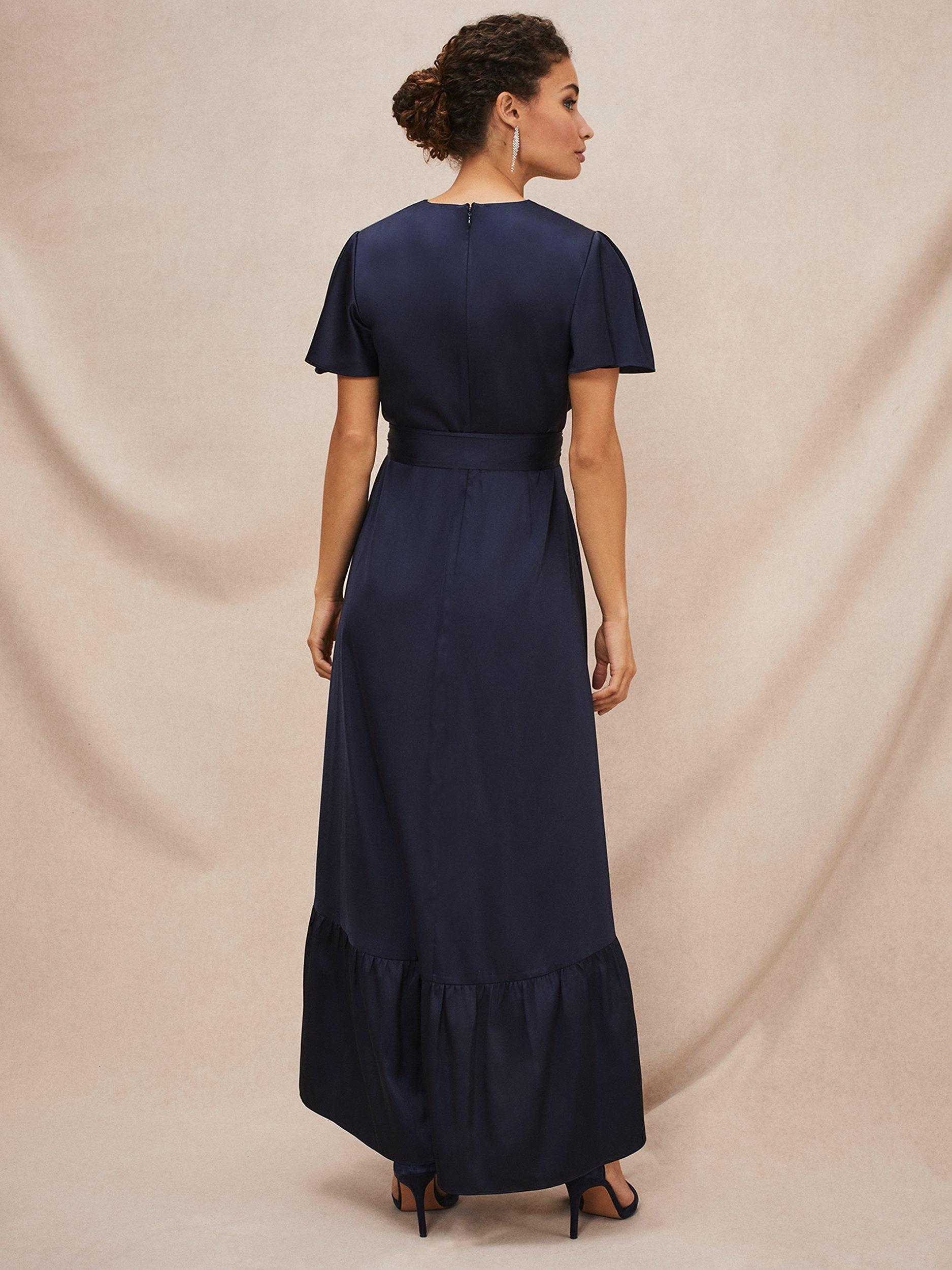 Phase Eight Nancie Satin Midi Dress, Navy, 6