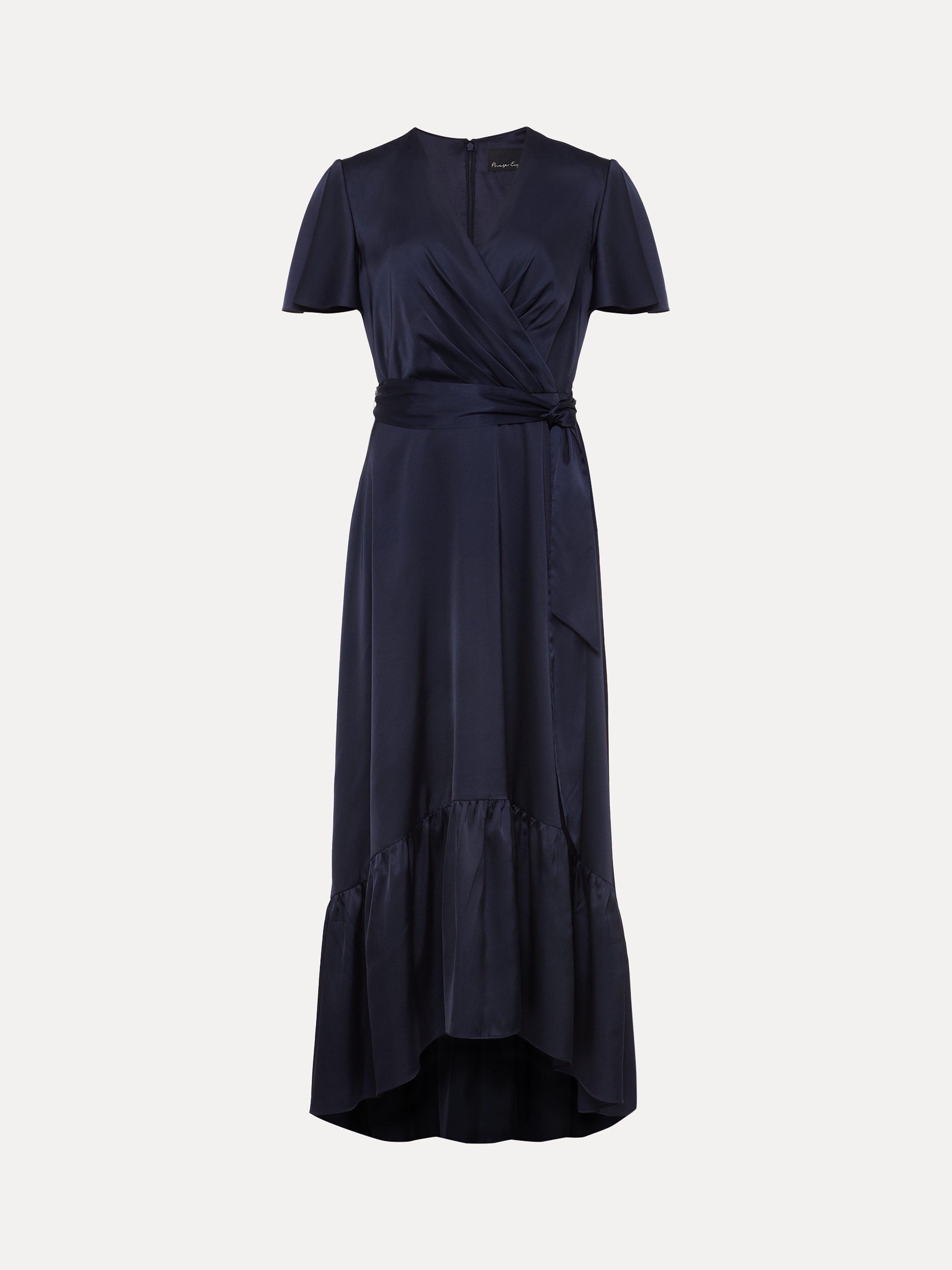 Phase Eight Nancie Satin Midi Dress, Navy, 6