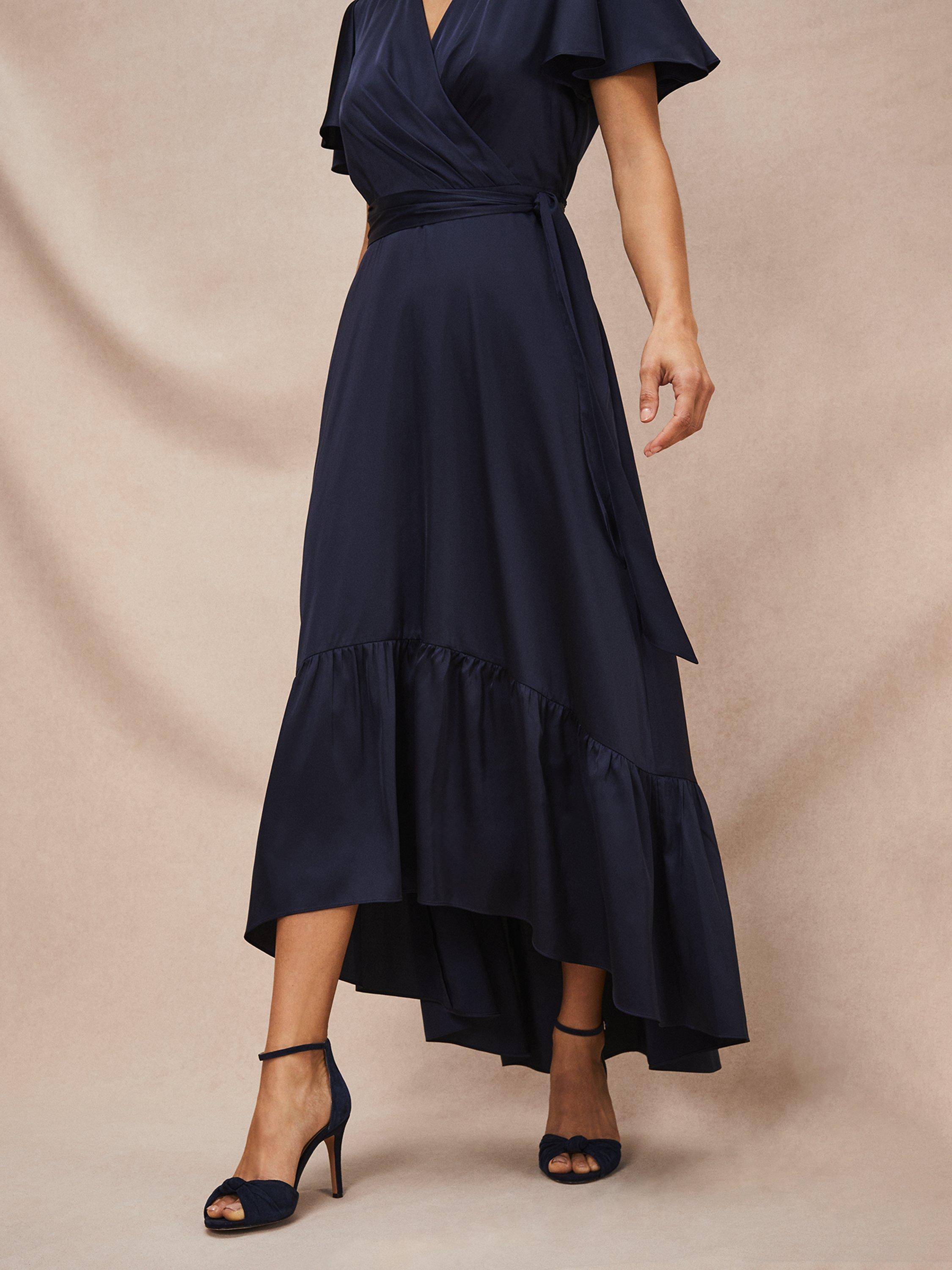 Phase Eight Nancie Satin Midi Dress, Navy, 6