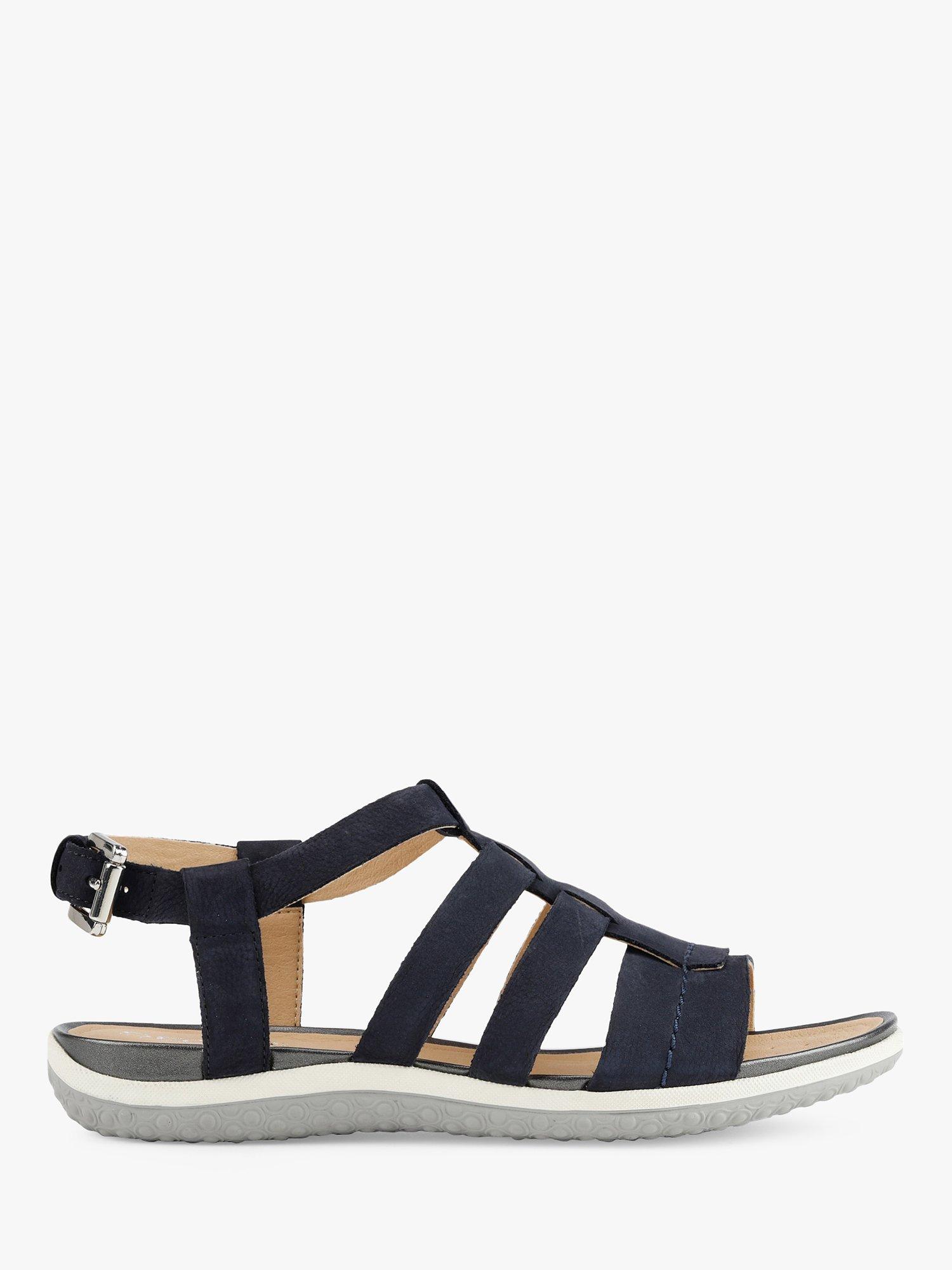 Geox Women's Vega Wide Fit Leather Sandals, Dark Blue, 4