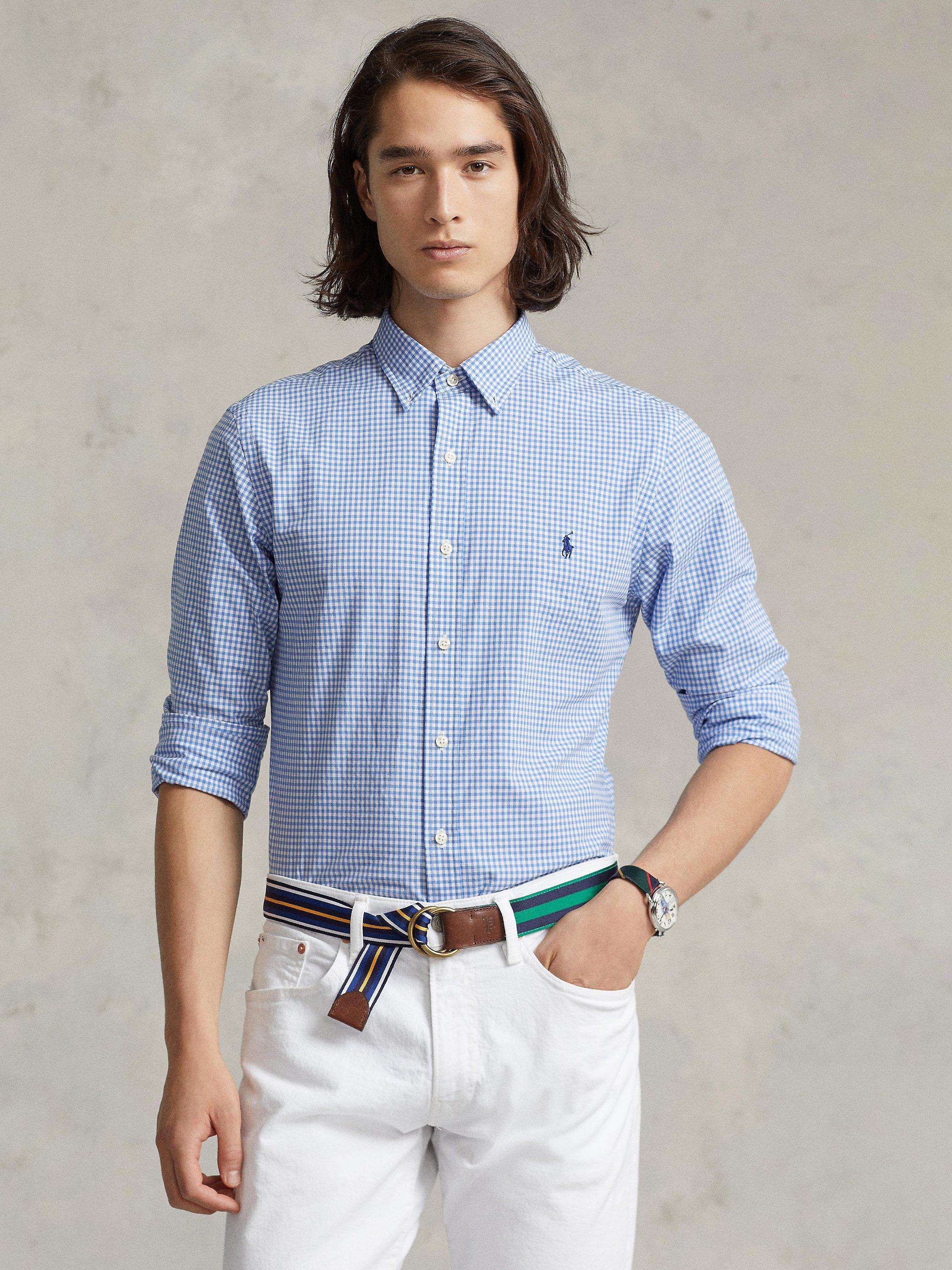 Polo Ralph Lauren Slim Fit Gingham Stretch Poplin Shirt Blue