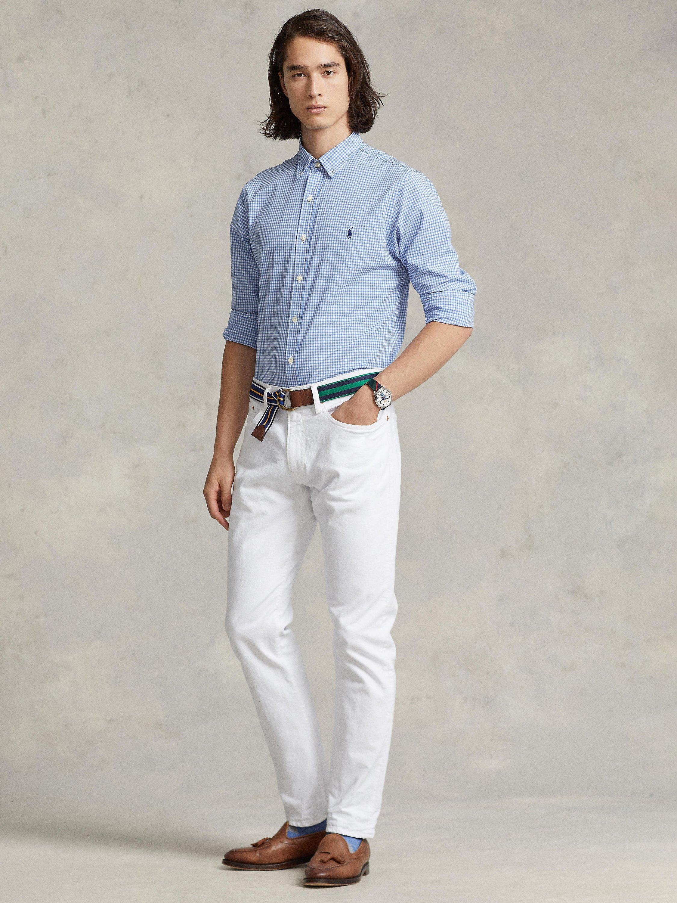Product image 5 of 7, which shows Polo Ralph Lauren Slim Fit Gingham Stretch Poplin Shirt, Blue, S