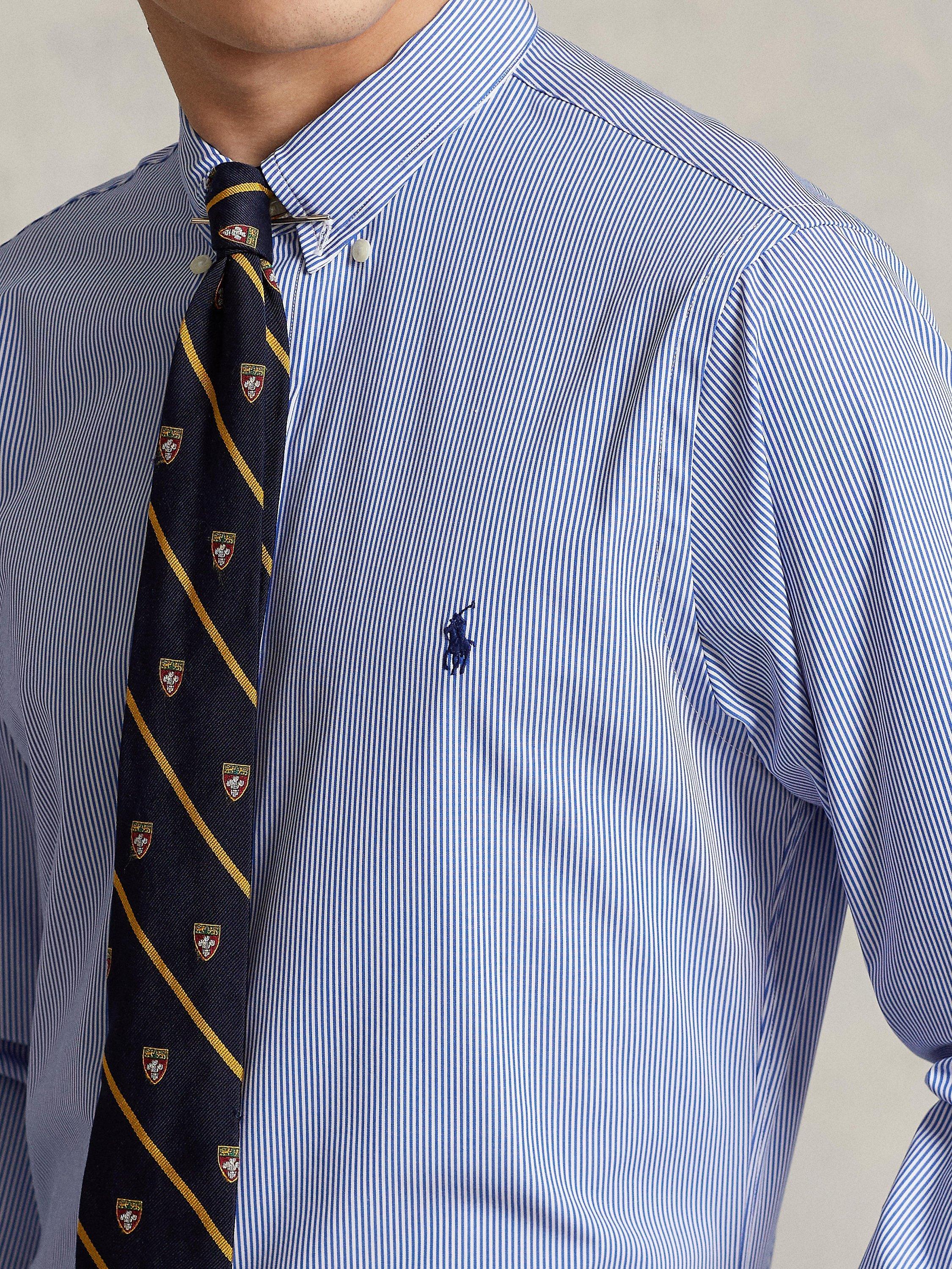 Product image 2 of 7, which shows Polo Ralph Lauren Poplin Slim Stripe Shirt, Blue/White, S