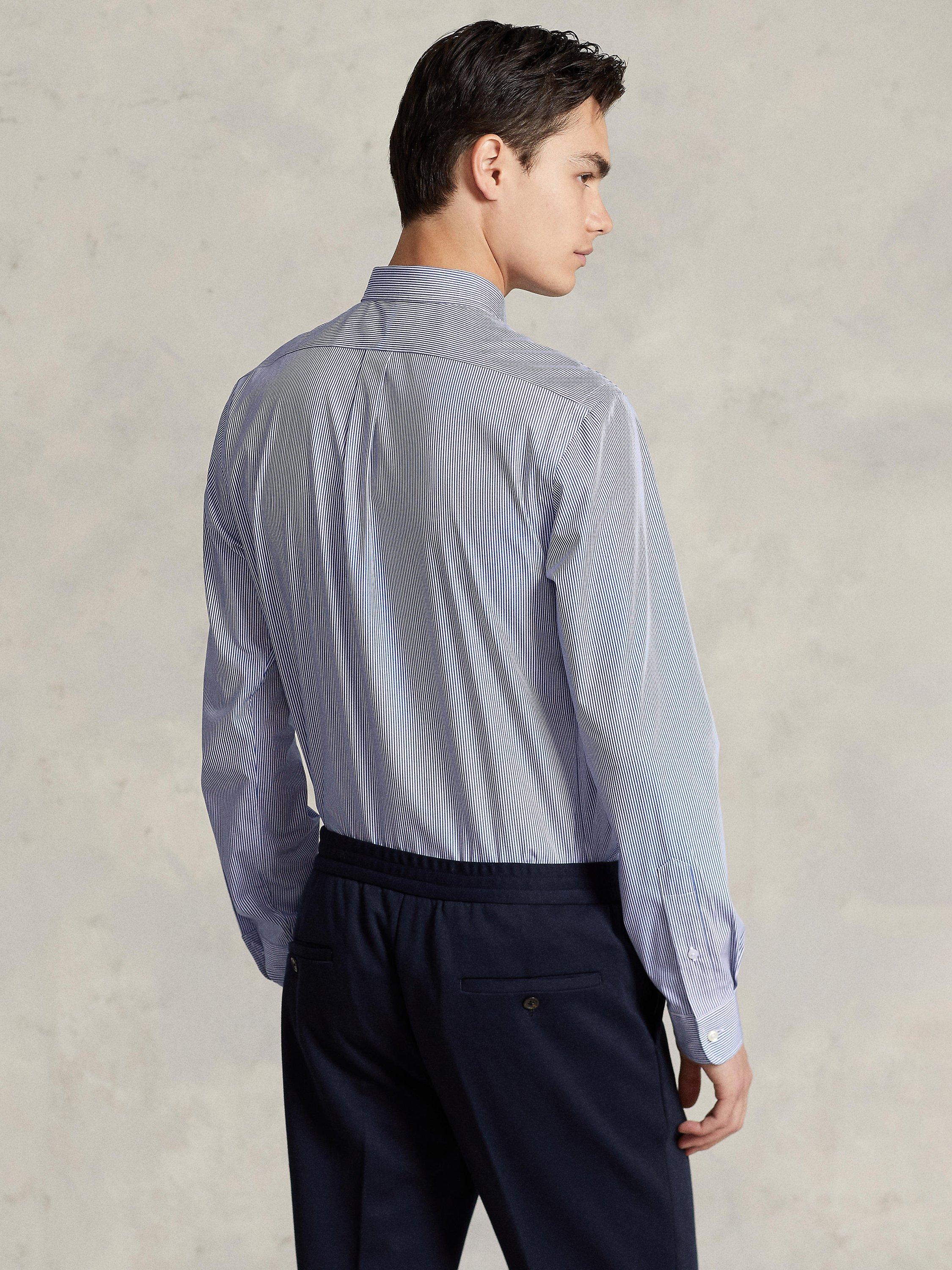 Product image 3 of 7, which shows Polo Ralph Lauren Poplin Slim Stripe Shirt, Blue/White, S