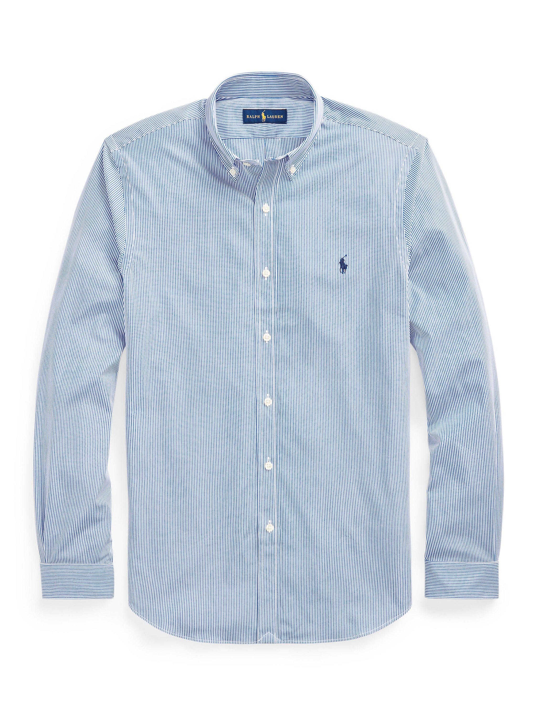 Product image 5 of 7, which shows Polo Ralph Lauren Poplin Slim Stripe Shirt, Blue/White, S