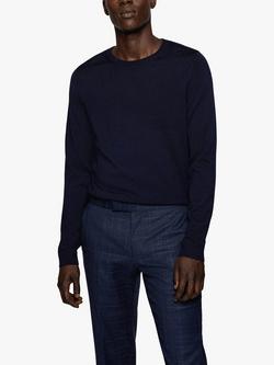 BOSS Leno Plain Wool Jumper, Dark Blue