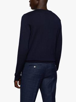 BOSS Leno Plain Wool Jumper - view 2, Dark Blue