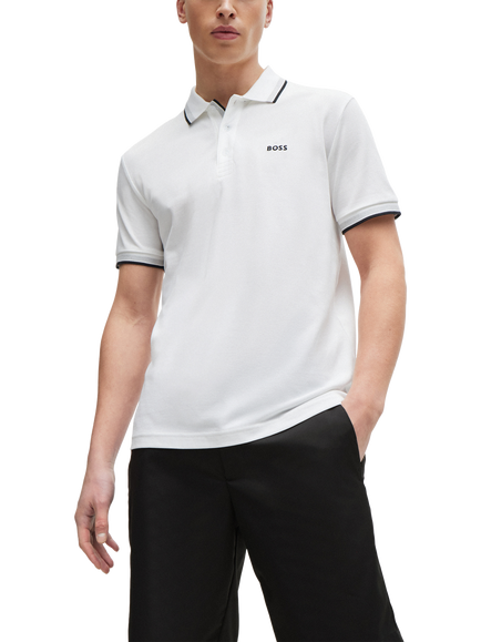 BOSS Paddy Short Sleeve Cotton Polo Shirt, White