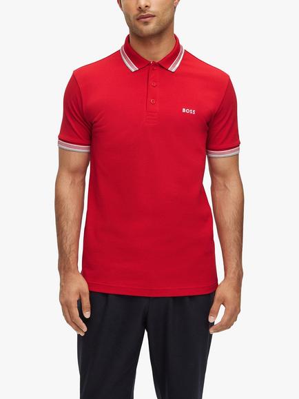 BOSS Paddy Short Sleeve Cotton Polo Shirt, Medium Red