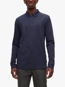 Hugo Boss Pado Long Sleeve Polo Top, Dark Blue