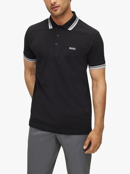 BOSS Paddy Short Sleeve Cotton Polo Shirt, Black